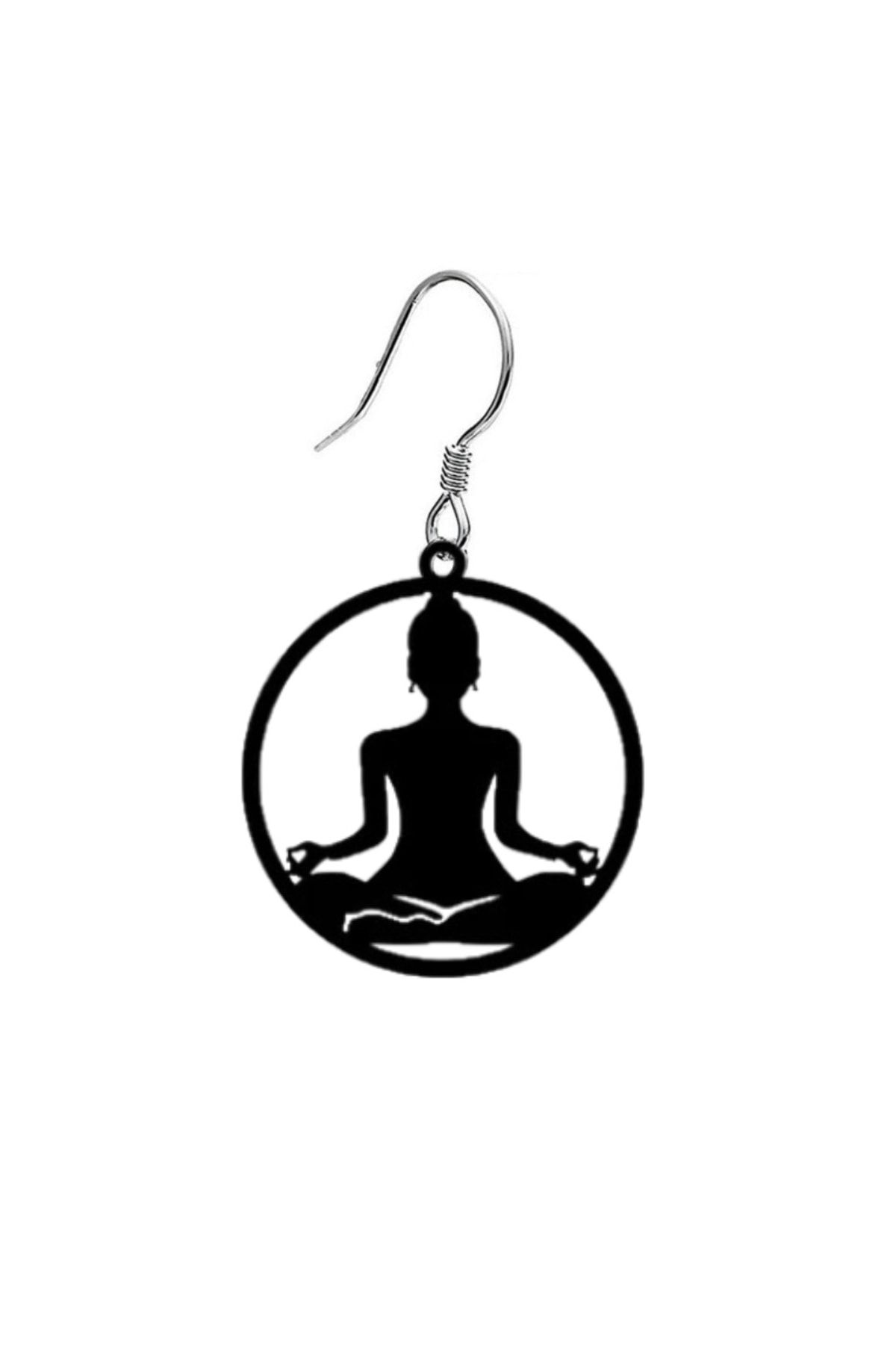 Market66 Yoga Buda Meditasyon Budizm Zen Küpe Sembol El Yapımı Kancalı Siyah Akrilik 5cm Hafif Takı