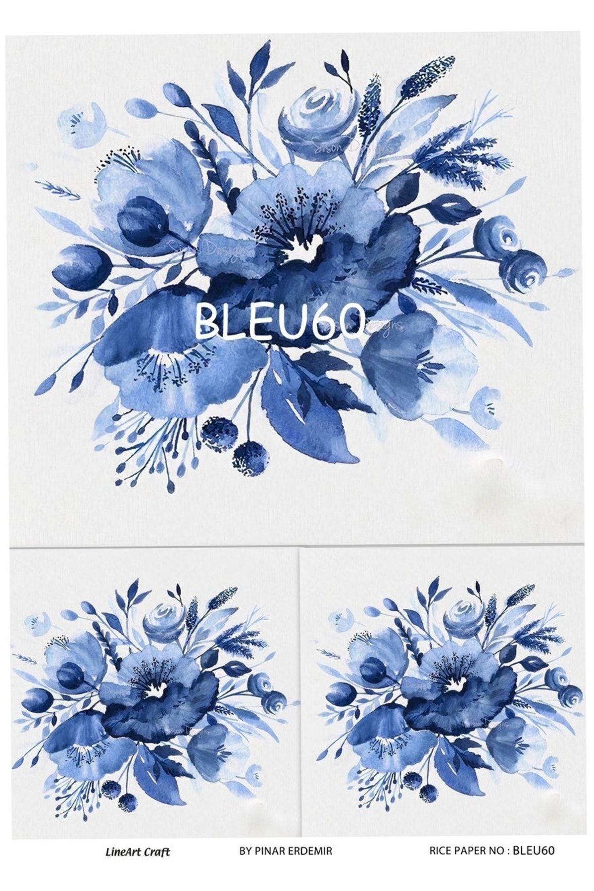 Lineart Bleu Blach Desen Pirinç Dekopaj Kağıdı - 60