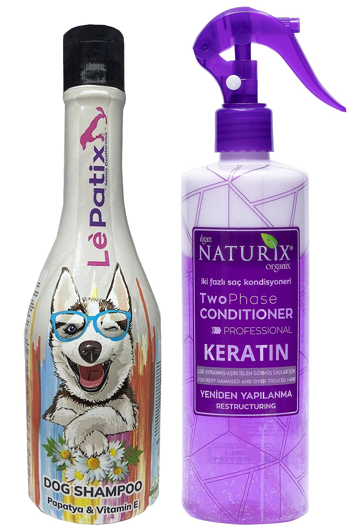 Le Patix Köpek Şampuanı Papatya Özlü Pet Şampuan 400 Ml + Naturix Keratin Bakım Sıvı Saç Kremi 400 Ml