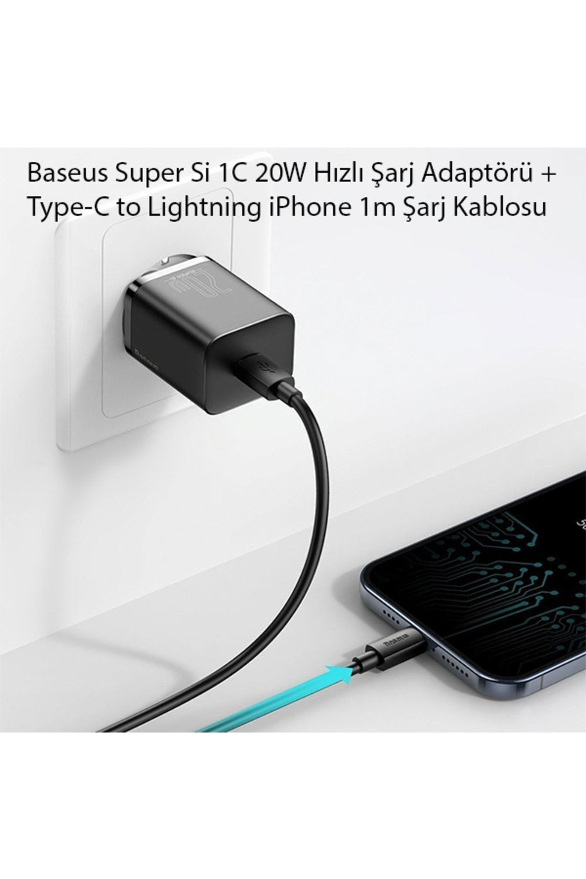 Baseus Super Si 1c 20w Hızlı Şarj Adaptörü + Type-c To Lightning Iphone 1m Şarj Kablosu Siyah