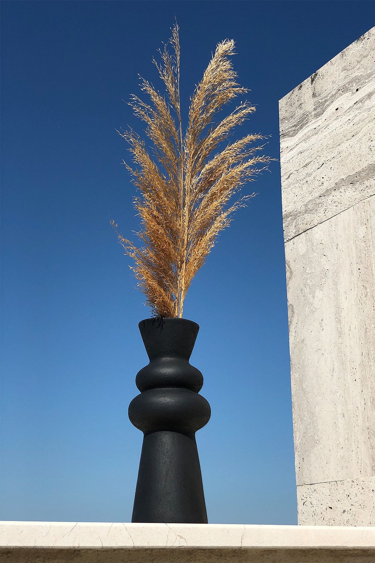 Sertex Home El Yapımı Doğal Seramik Siyah Büyük Vazo