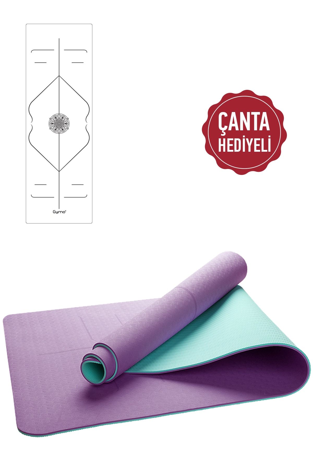 Gymo Hizalamalı 6 mm Tpe Yoga Matı Pilates Minderi Lila Nane Yeşili Taşıma Çantalı
