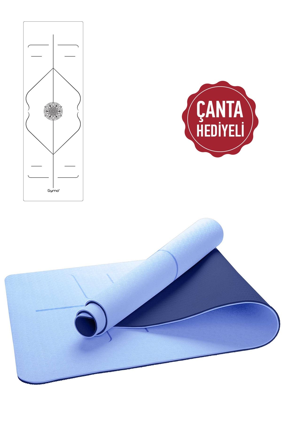 Gymo Hizalamalı 6mm Tpe Yoga Matı Pilates Minderi Açık Mavi Taşıma Çantalı