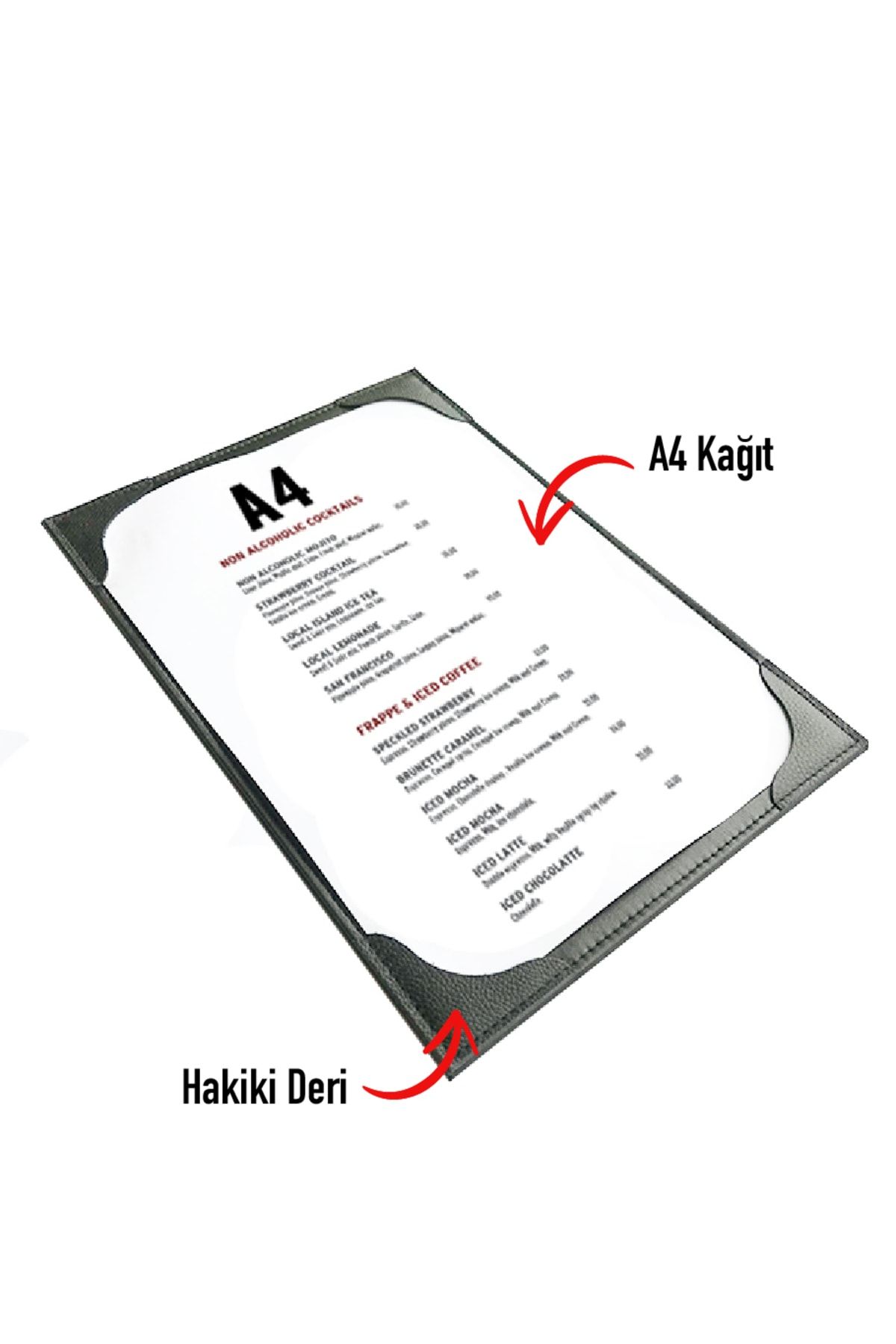 ViP GiFT Deri Menü Kabı Yemek Menüsü Restaurant Cafe Otel Menü A4 Siyah