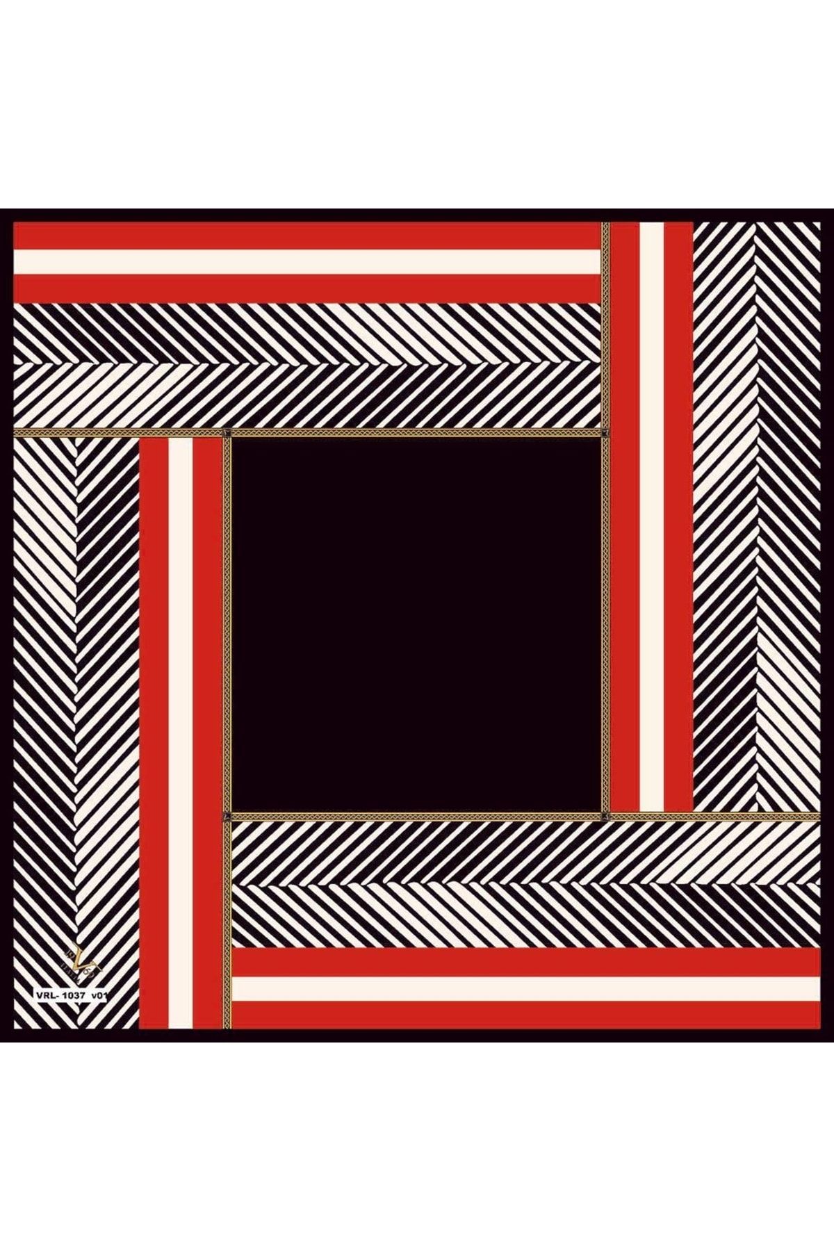 19V69 ITALIA Geometrik Desen Black Seri Twill Eşarp Askısı Ve Hediyelik Seti Ile Birlikte 90x90 Cm
