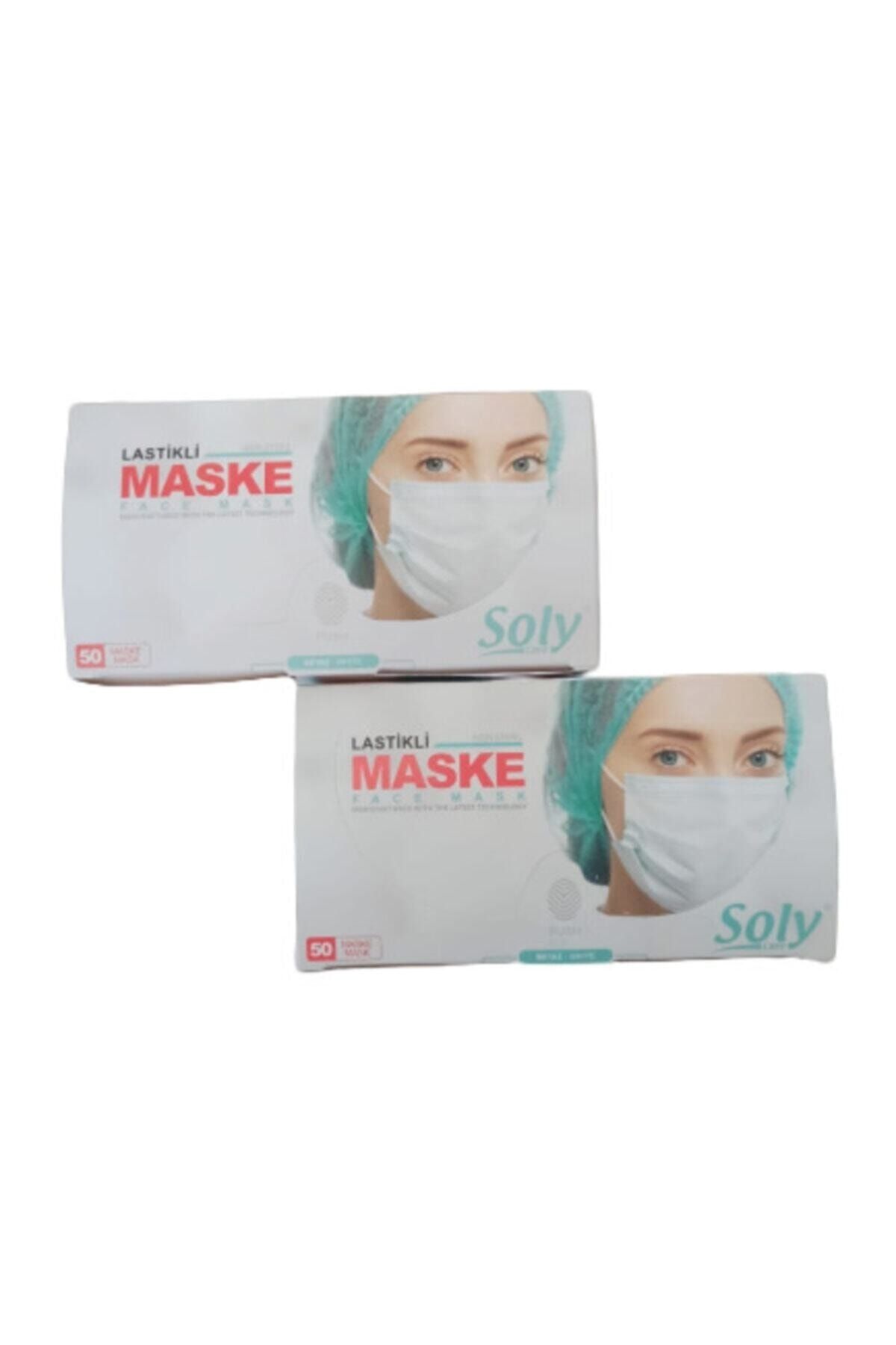 Soly Care Tek Kullanımlık Üç Katlı Cerrahi Maske Telli 2'li (100 Adet)