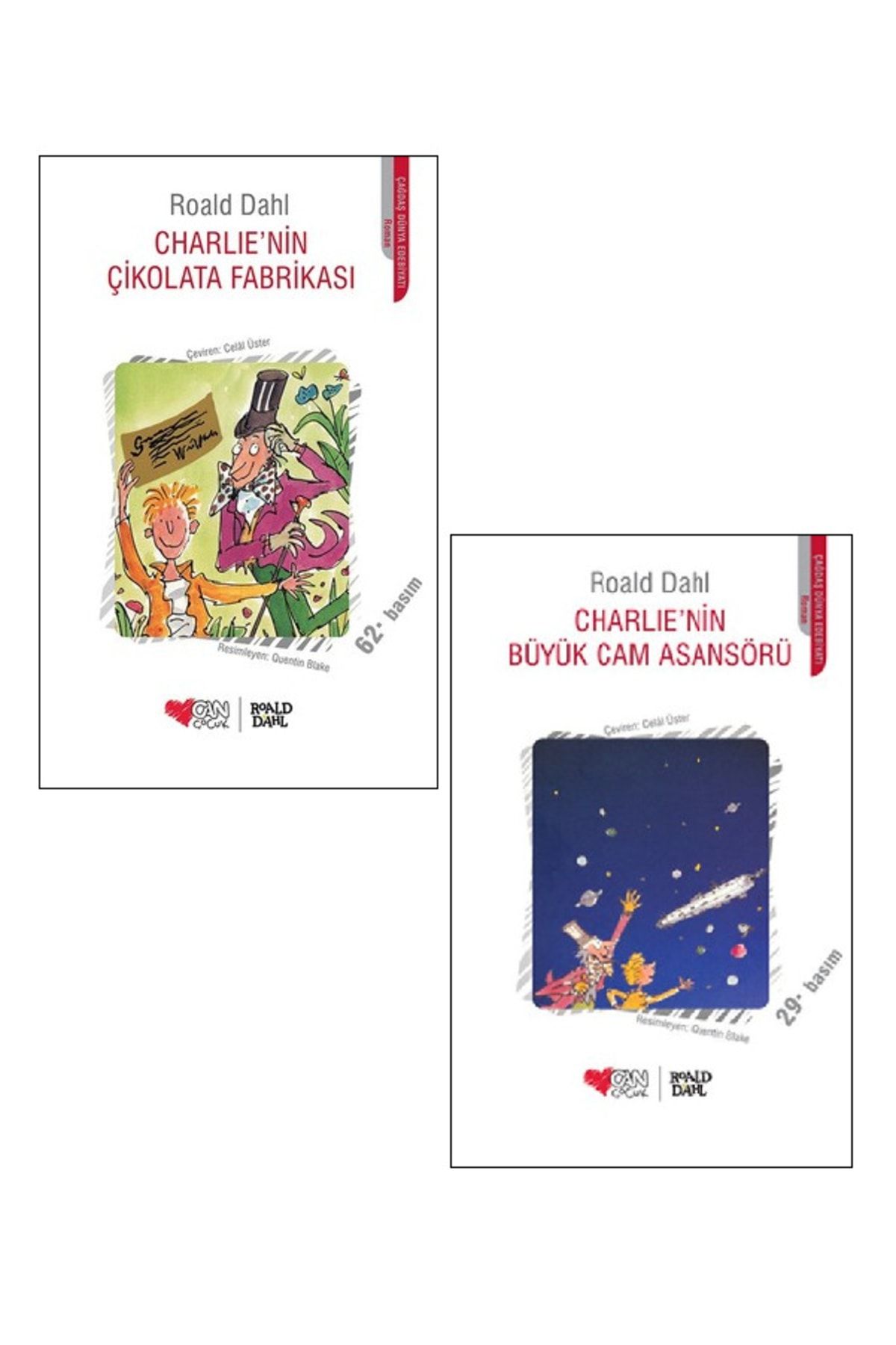 Can Yayınları Hediyeli - Charlie'nin Çikolata Fabrikası - Charlie'nin Büyük Cam Asansörü 2 Kitap Set - Roald Dahl