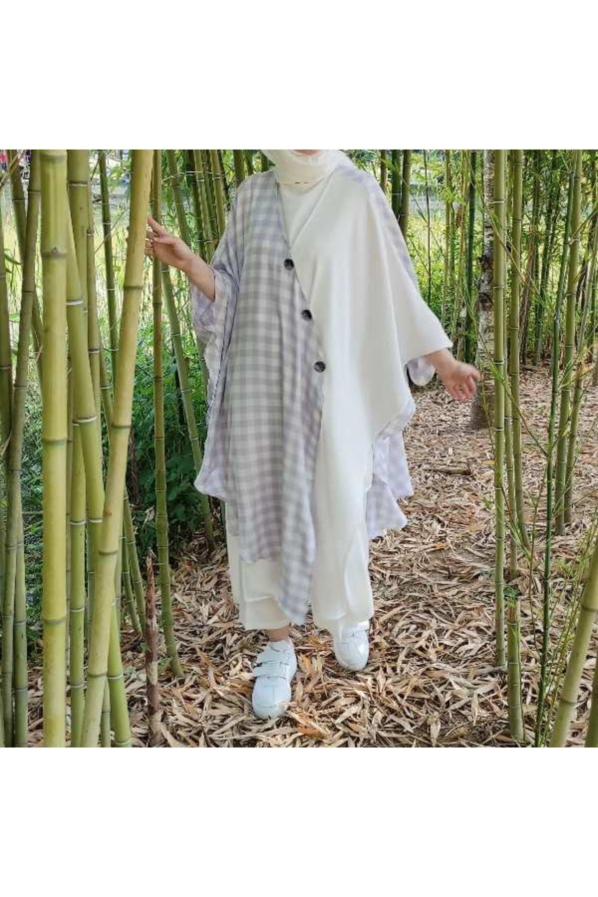 Qakule Hamile Giyim Lila Renk Tesettür Panço Kimono Kadın Pareo Uzun Hırka