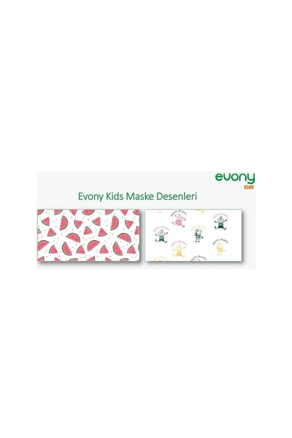 Evony Kids Karpuz Desenli Elastik Kulaklıklı Cerrahi Çocuk Maskesi 10 Lu 5 Paket 50 Adet