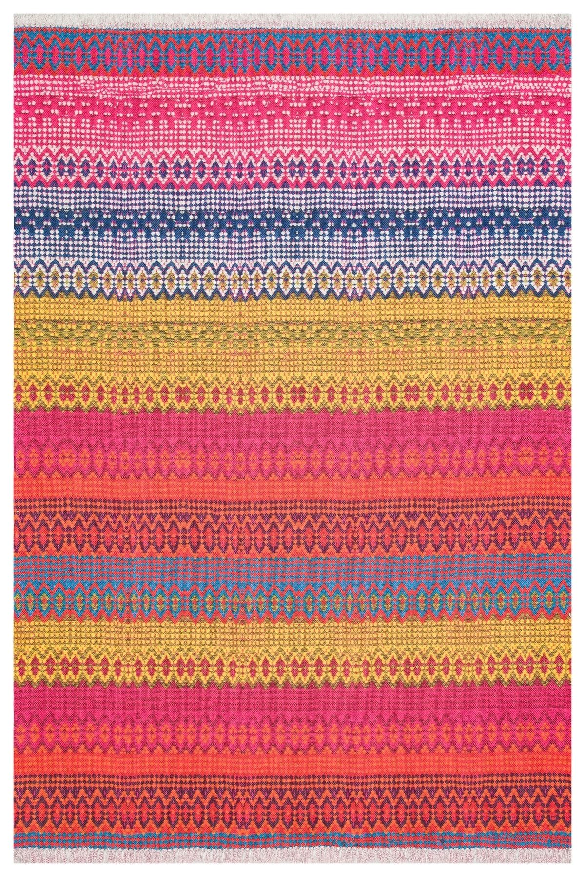 Rugs Modern Halı Cotton 547 Canlı Çok Renkli Fuşya Turuncu Dokuma Taban Kilim