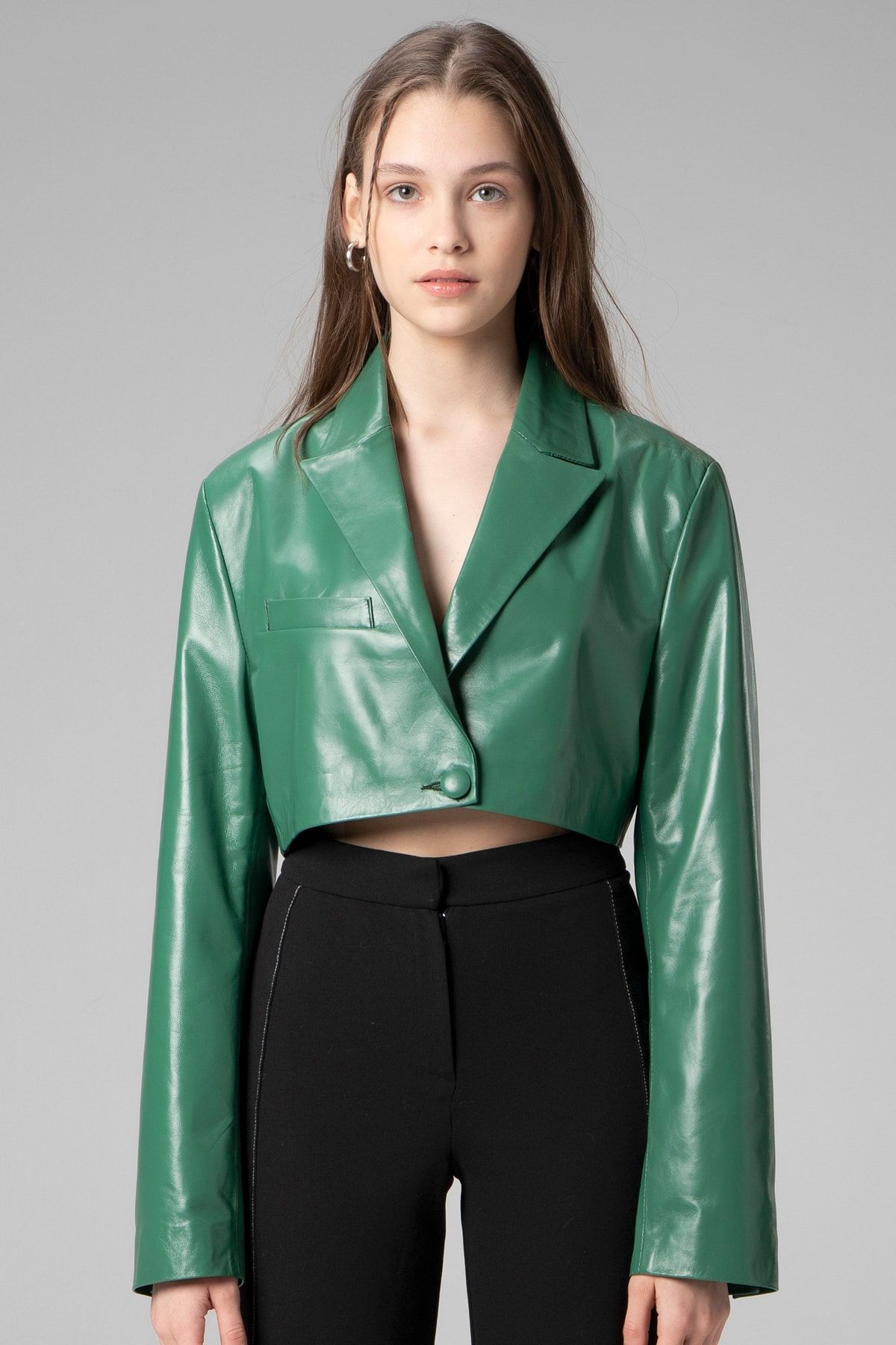 Dericlub Wm034 Gerçek Deri Crop Blazer Kadın Ceket