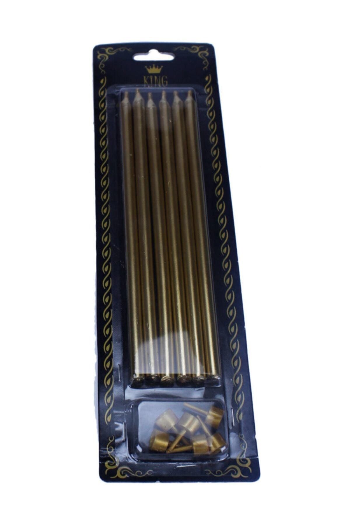 TT Tahtakale Toptancıları Doğum Günü Pasta Mumu Renkli Gold Gümüş 18 cm 6 Adet Gold