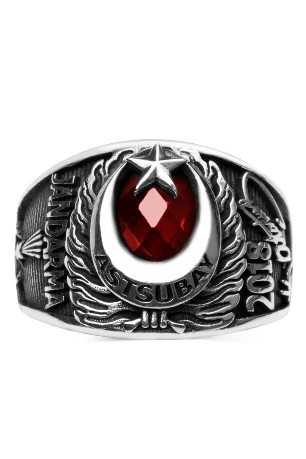 Anı Yüzük Erkek Kırmızı Şualı Jandarma Astsubay Devre Yüzüğü