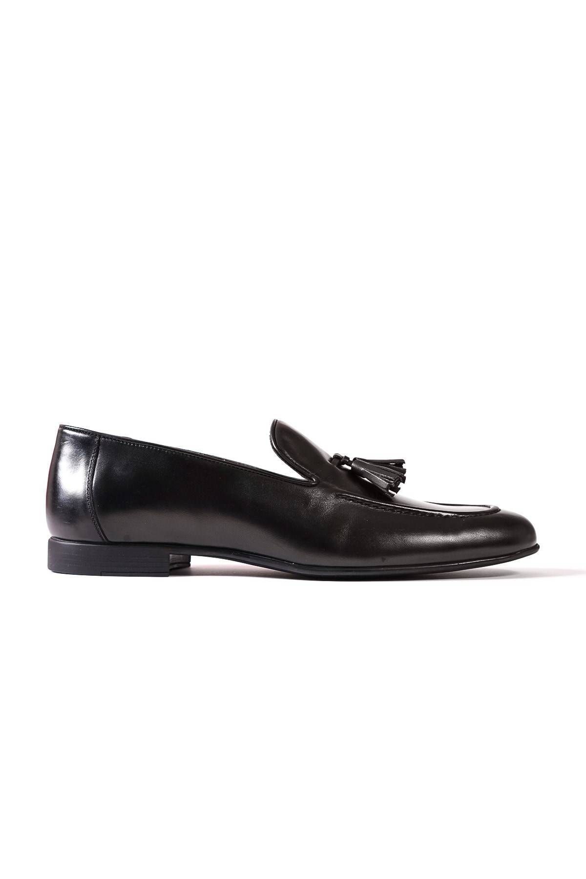 Genel Markalar Seranad St Bağcıksız Hakiki Deri Püsküllü Corcik Kauçuk Taban Erkek Klasik Ayakkabı Siyah