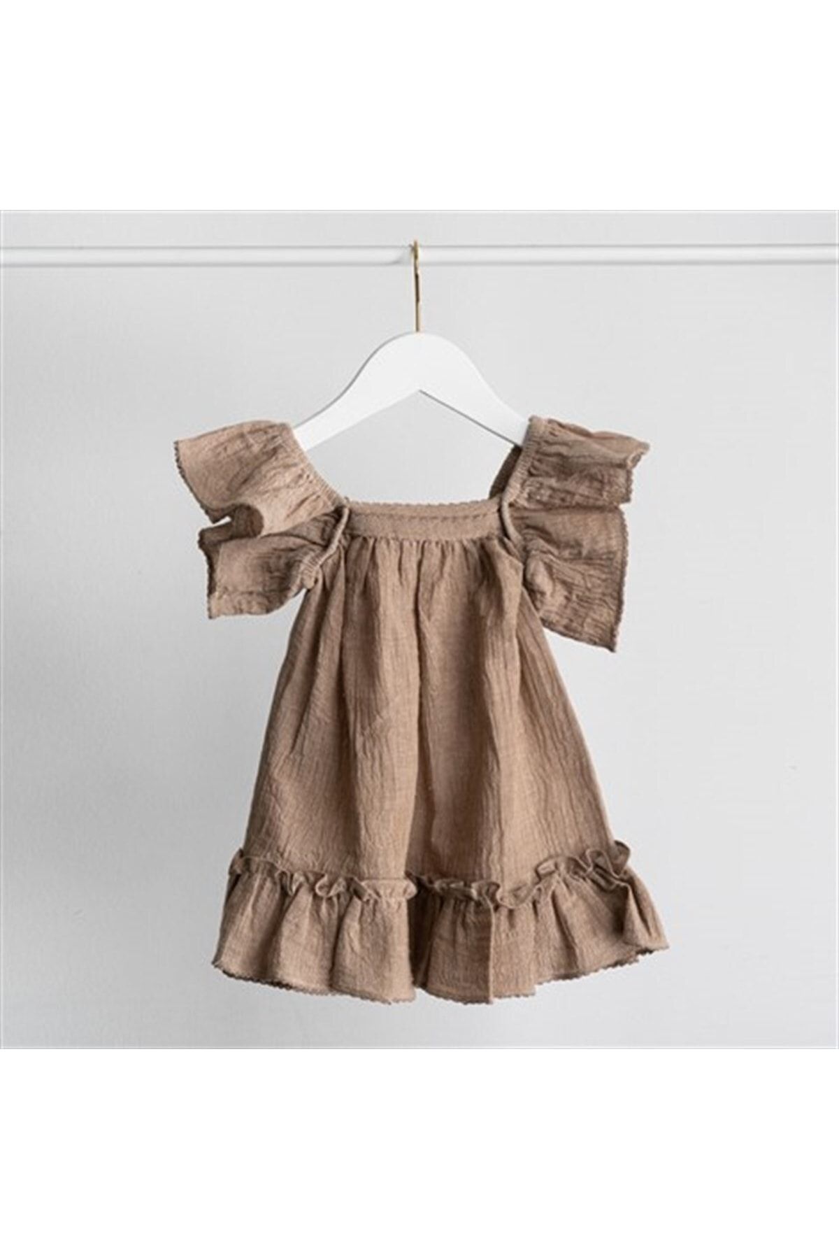 Merli&Rose Şile Bezi Fırfırlı Elbise | Kahverengi