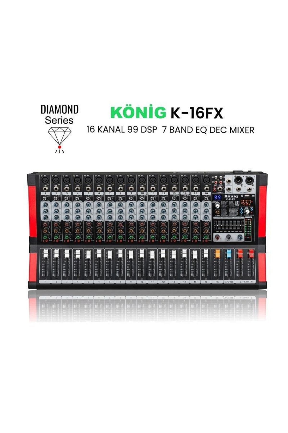 König K-16 Fx 16 Kanal 99 Dsp Effect 7 Band Equalizer Diamond Serisi Dec Mixer
