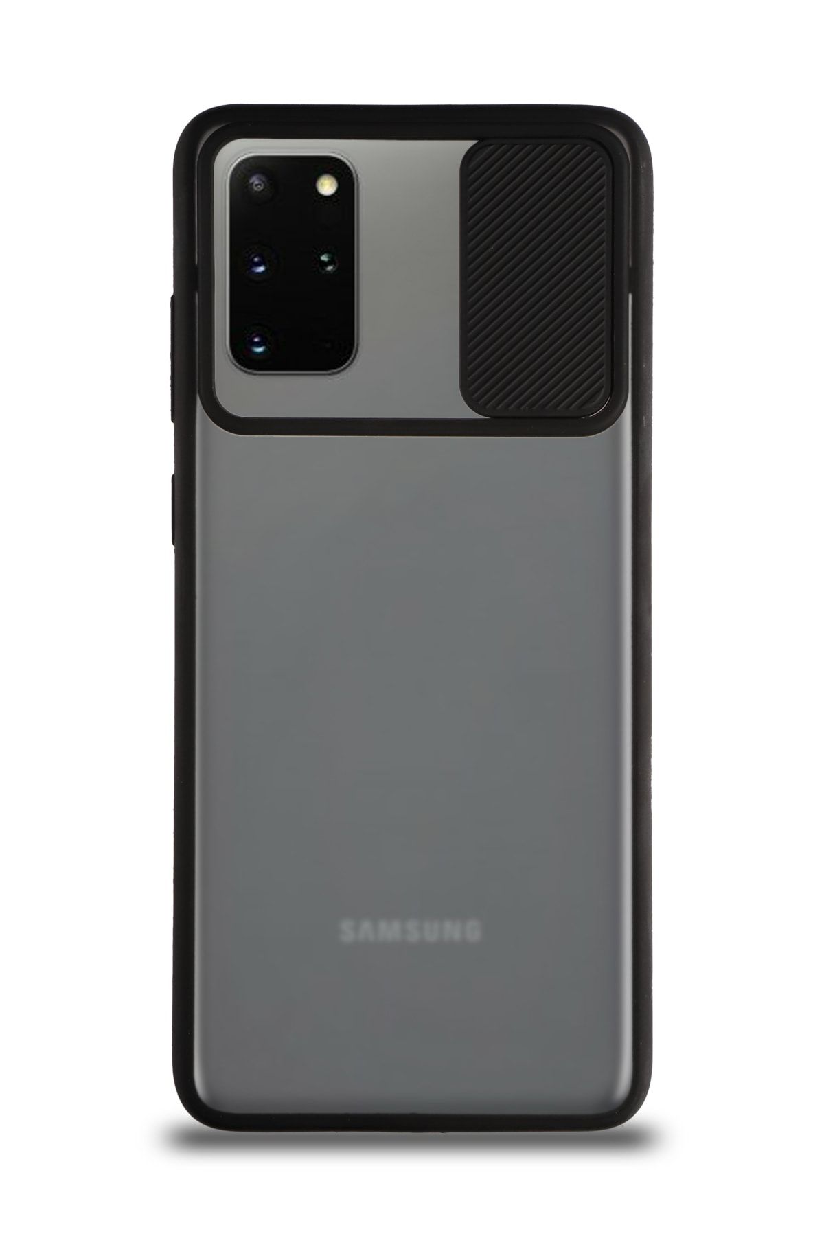 KZY İletişim Samsung Galaxy S20 Plus Uyumlu Kapak Lensi Açılır Kapanır Kamera Korumalı Silikon Kılıf - Siyah