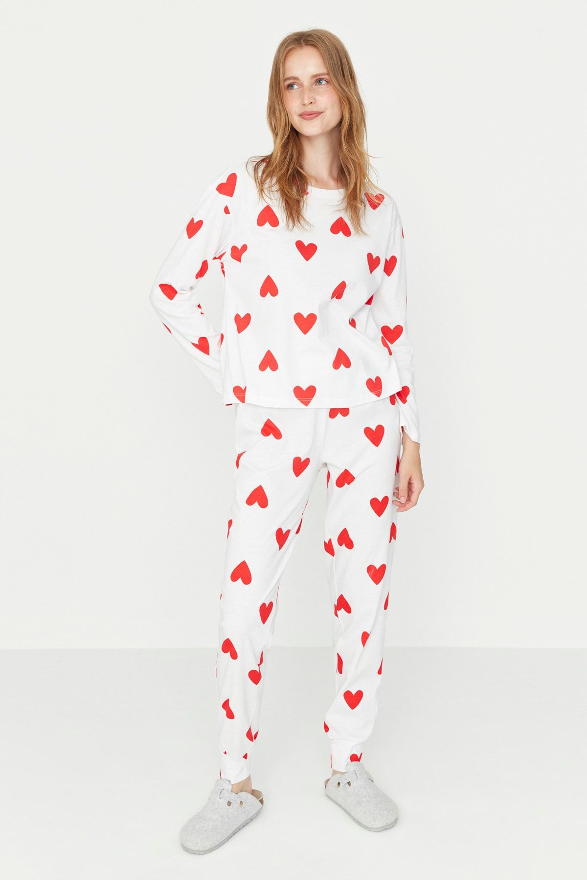 Trendyolmilla Beyaz %100 Pamuklu Kalpli Örme Pijama Takımı THMAW21PT0566