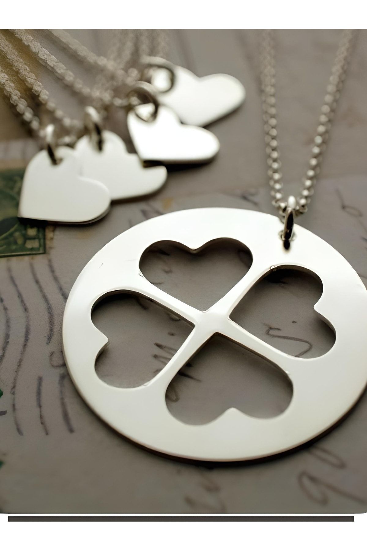 design albatros jewelry Puzzle Kalpli Arkadaşlık 5 Li Gümüş Kolye