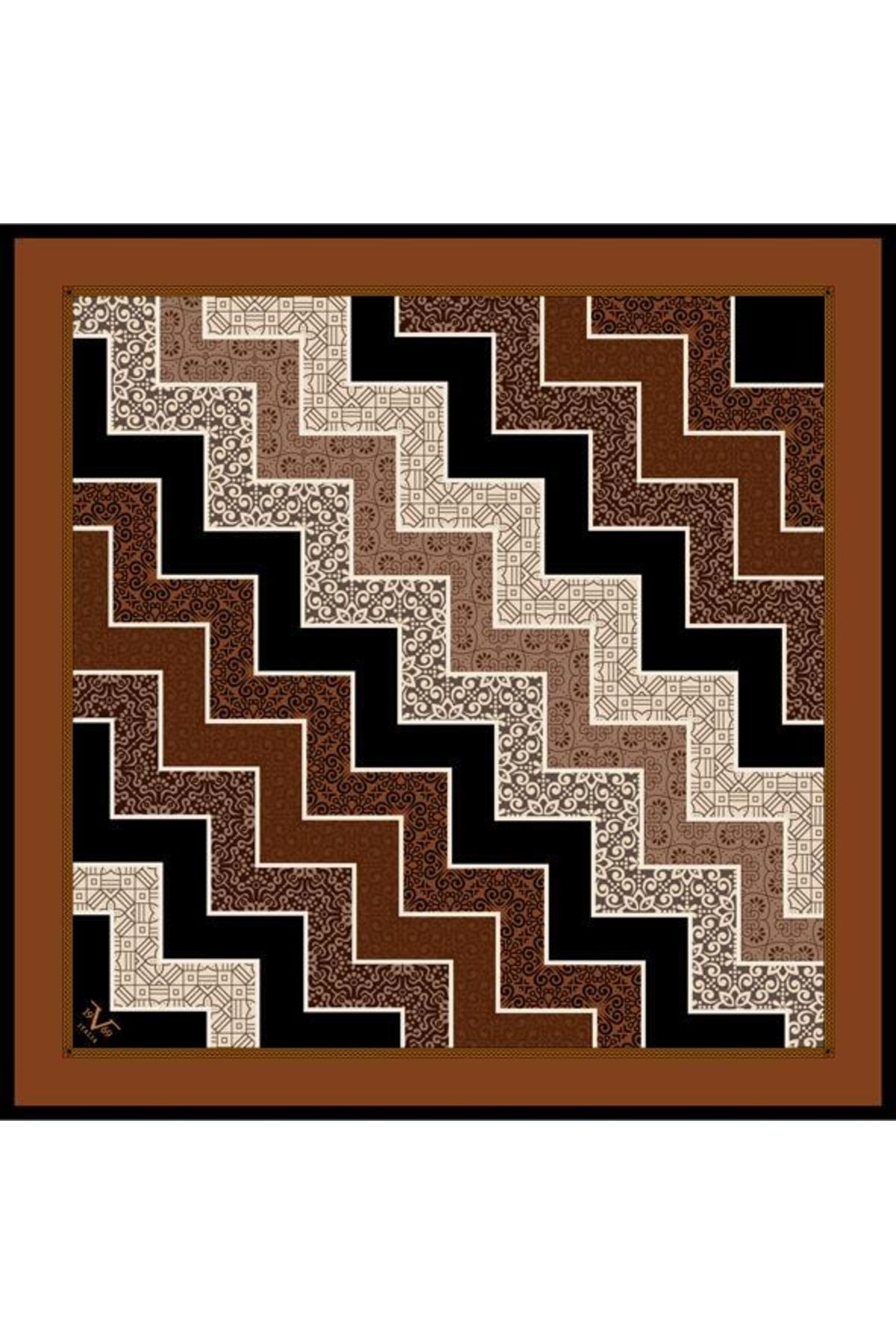 19V69 ITALIA Patchwork Desen Black Seri Twill Eşarp Askısı Ve Hediyelik Seti Ile Birlikte 90x90 Cm