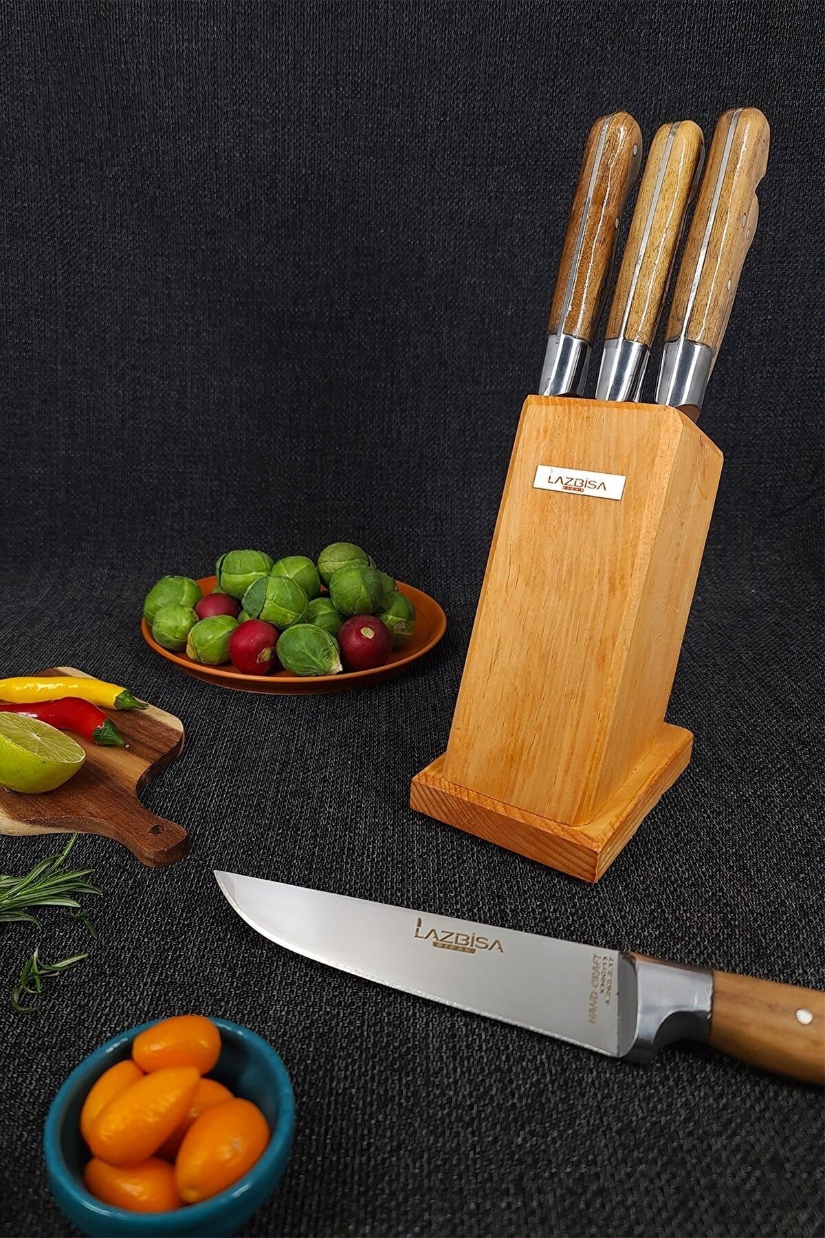 LAZBİSA 6'lı Mutfak Bıçak Seti Stantlı Ekmek Meyve Sebze Et Bıçağı