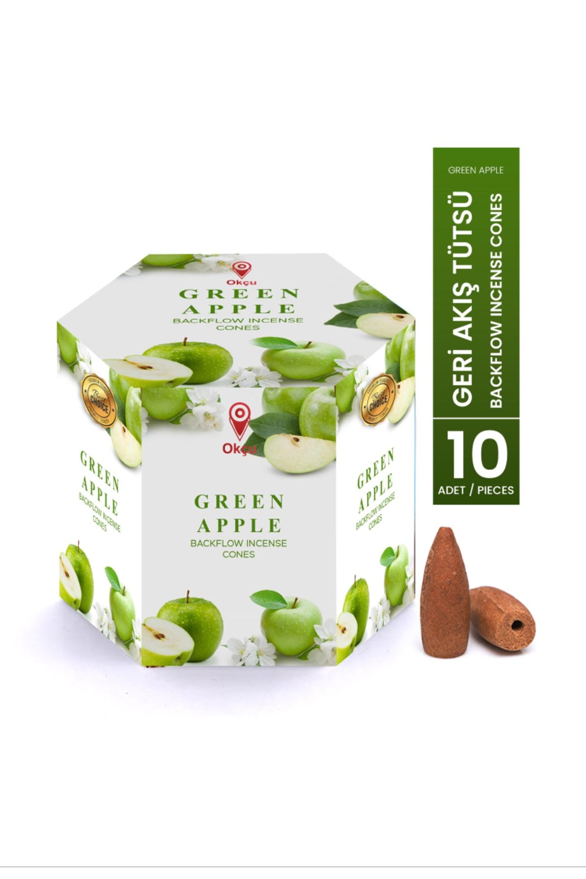 Okçu Yeşil Elma / Green Apple Geri Akış Tütsü Şelale Konik Backflow Incense Cones 10 Adet Pieces