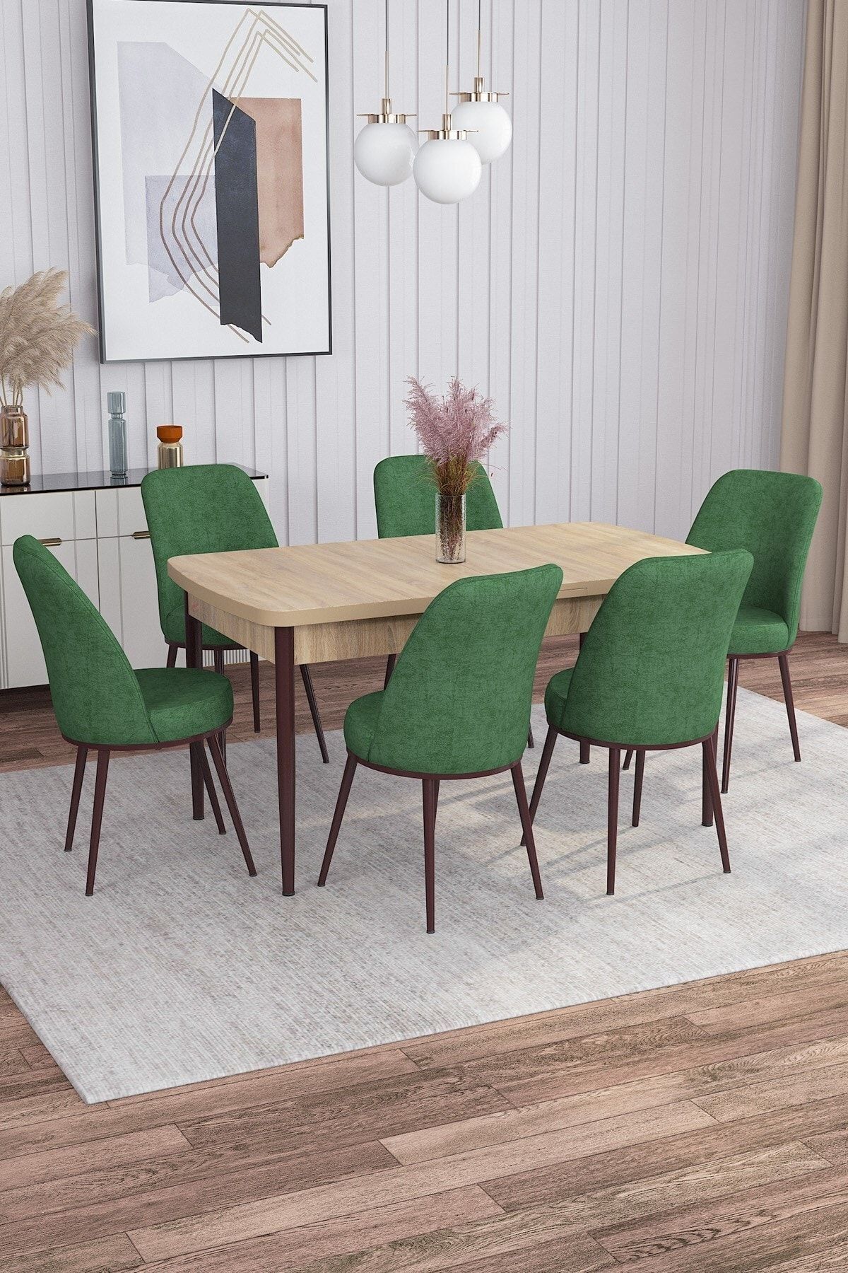Rovena Marin Meşe Desen 80x132 Açılabilir Mutfak Masası Takımı 6 Adet Sandalye