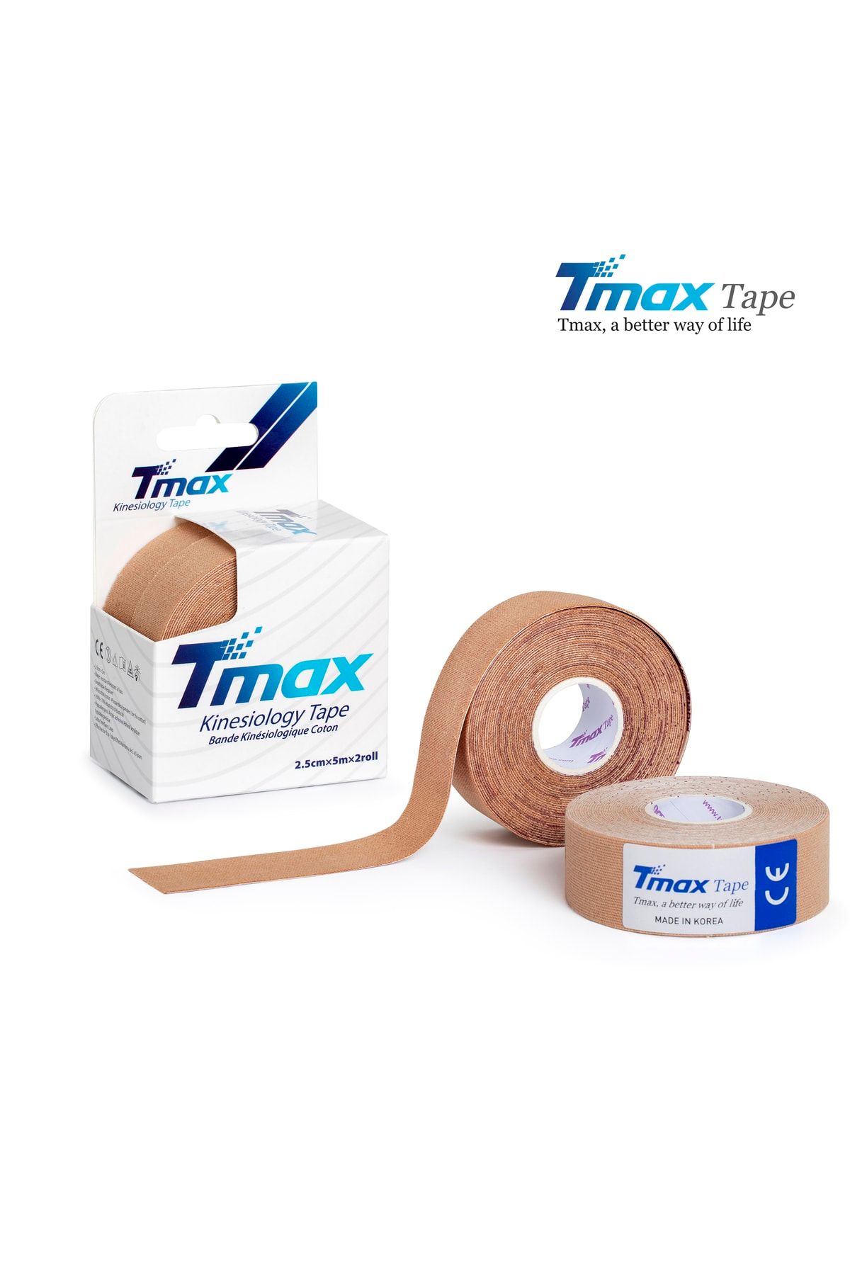 TMAX Kinesio Tape Ağrı Bandı 2,5 Cm X 5 Metre Ten Rengi Cilt Rengi – 2 Adet