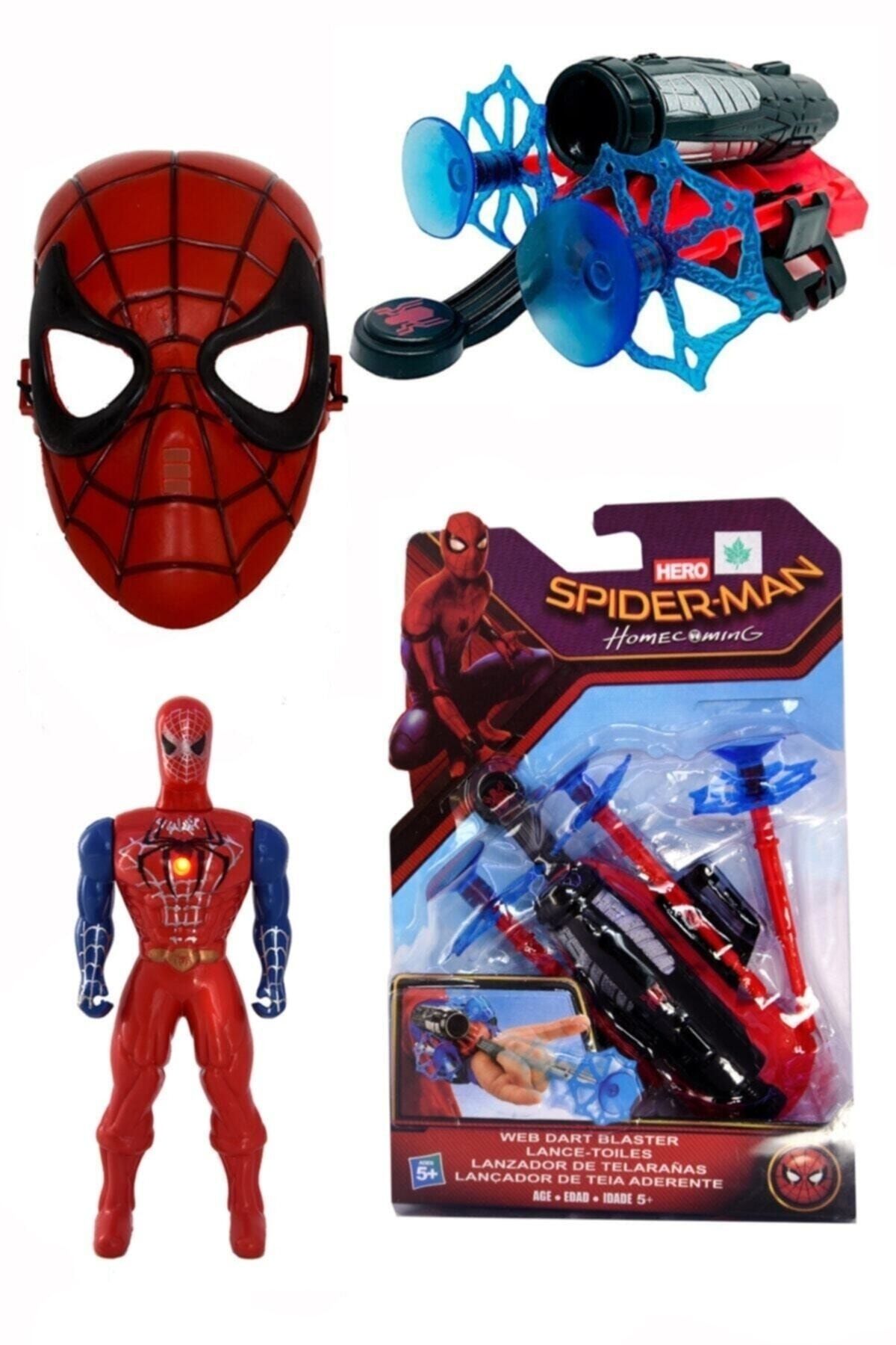 TURKAFONE Örümcek Adam Vantuz Ağ Ok Atan Fırlatıcı Maske Ve Işıklı 17cm Spiderman Karakter Seti