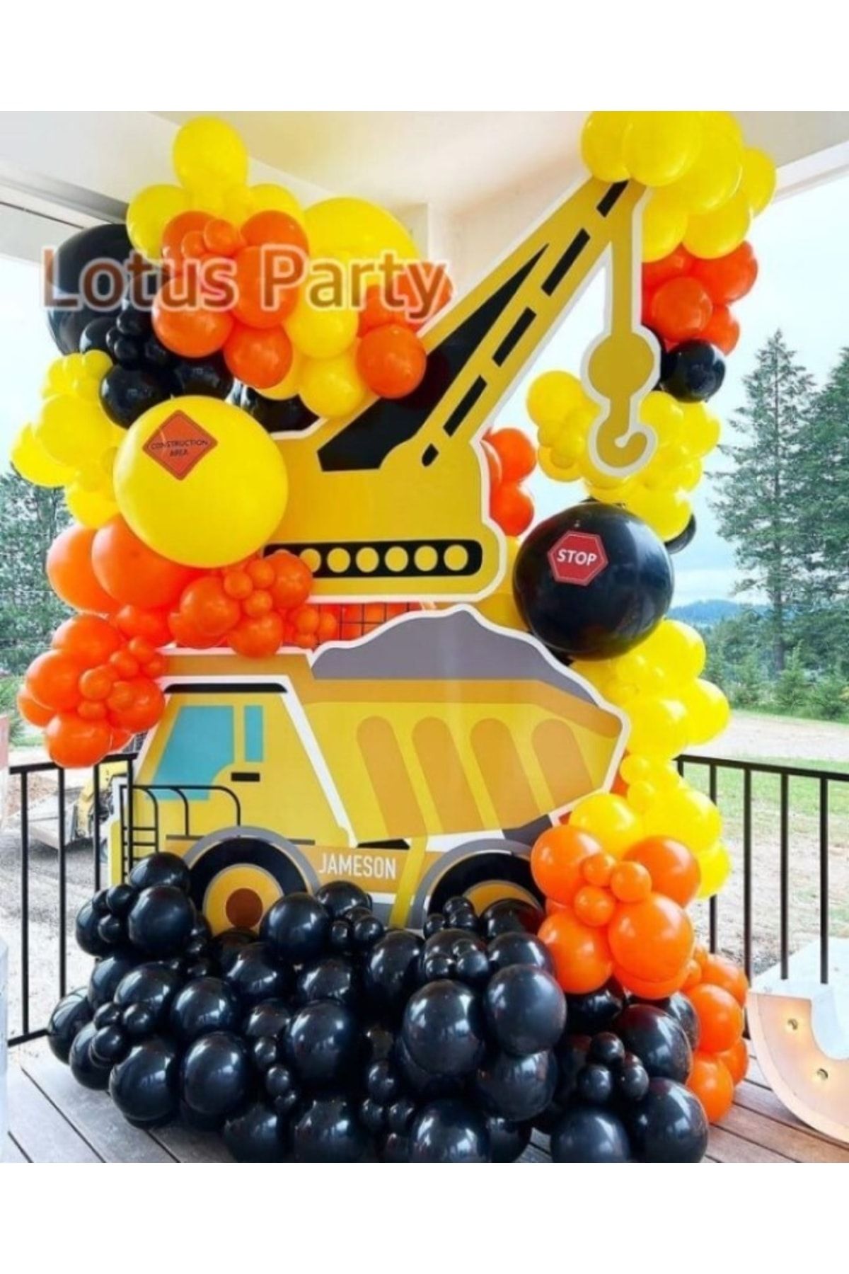 LOTUS PARTY 80 Adet Inşaat Temalı Balon Zinciri Seti ( Turuncu - Sarı - Siyah Balon )