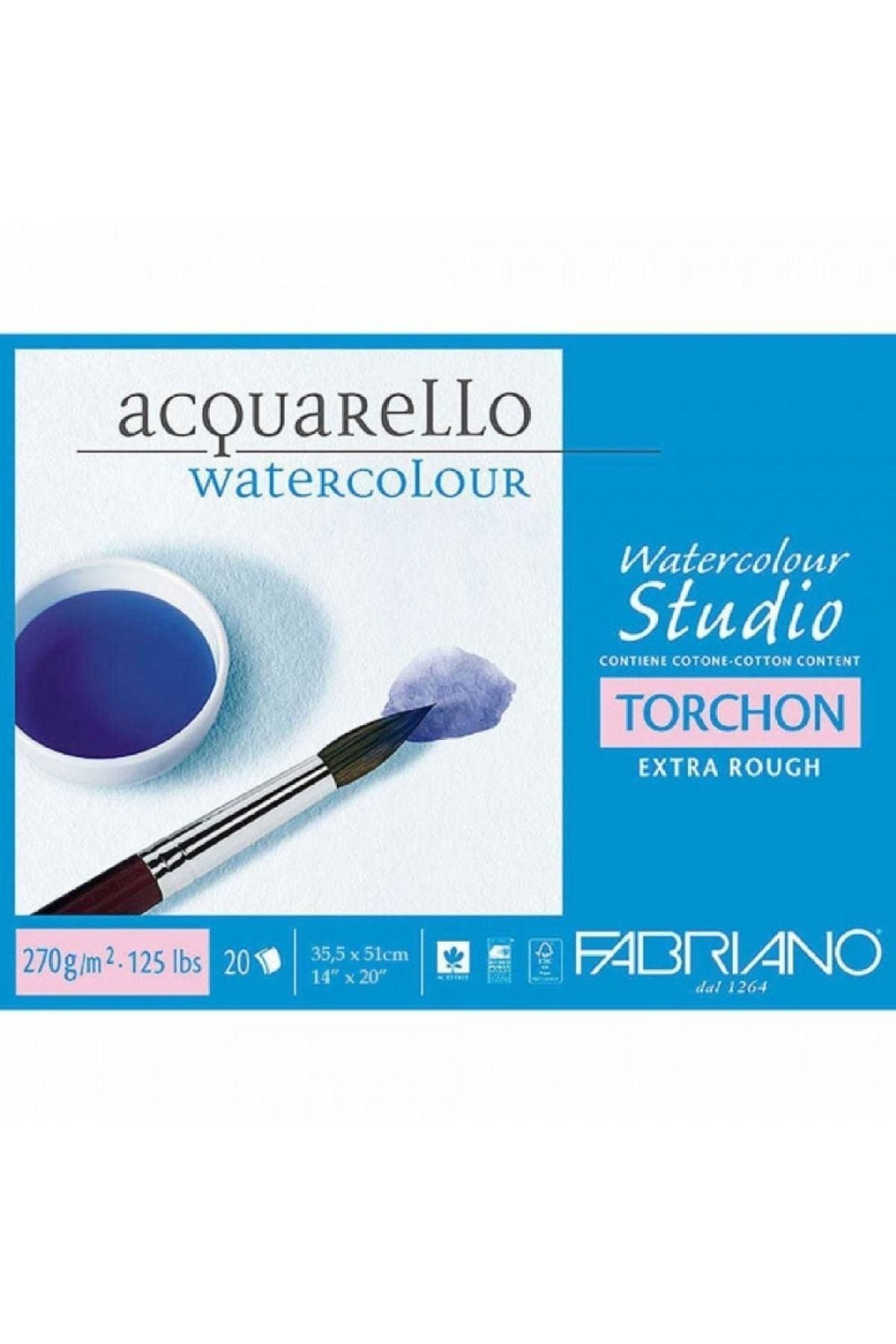 Fabriano Watercolour Torchon Extra Rough 270gr Sulu Boya Blok 20 Sayfa 35.5x51cm (4 Tarafı Yapışkanlı)