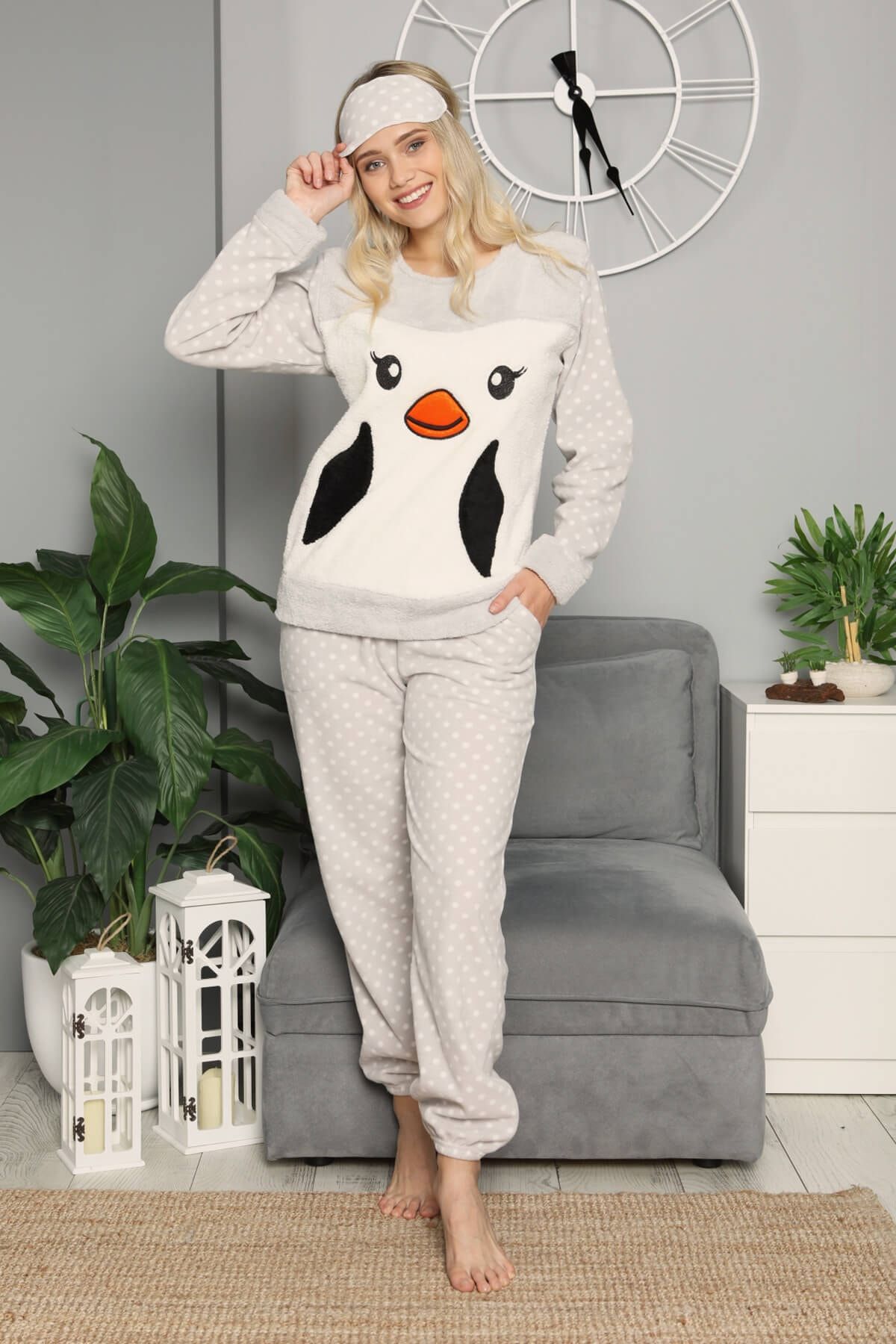 Mossta Kadın Gri Kışlık Welsoft Pijama Takımı