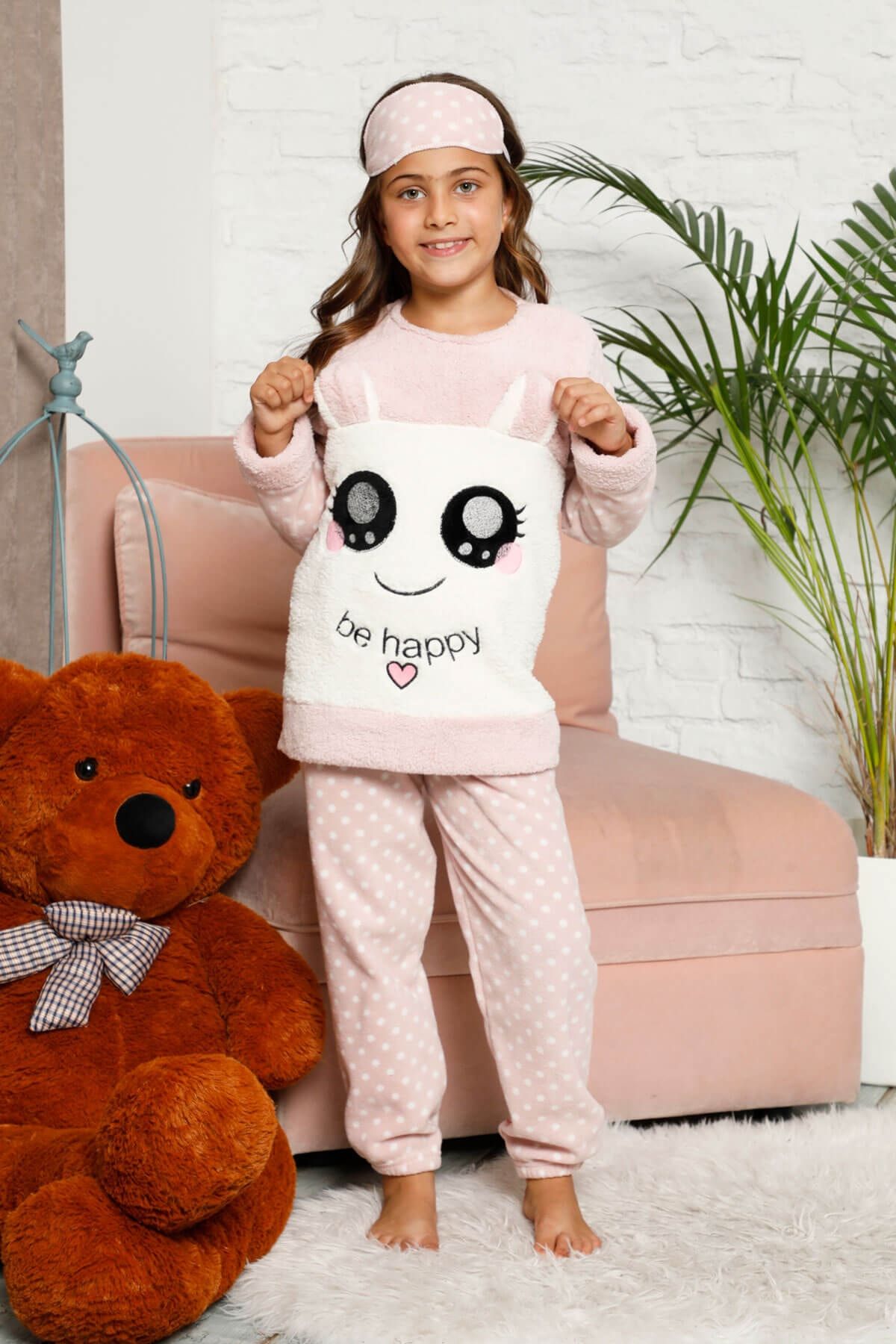 Mossta Kız Çocuk Pembe Welsoft Kışlık Pijama Takımı