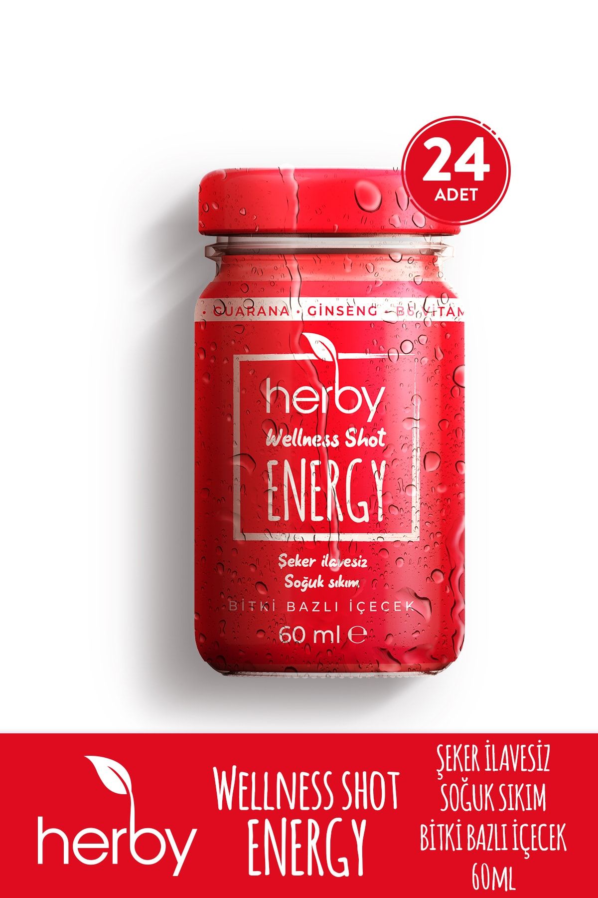 Herby Energy Shot 24'lü Paket Enerji Desteği Bitki Bazlı Içecek 60 ml