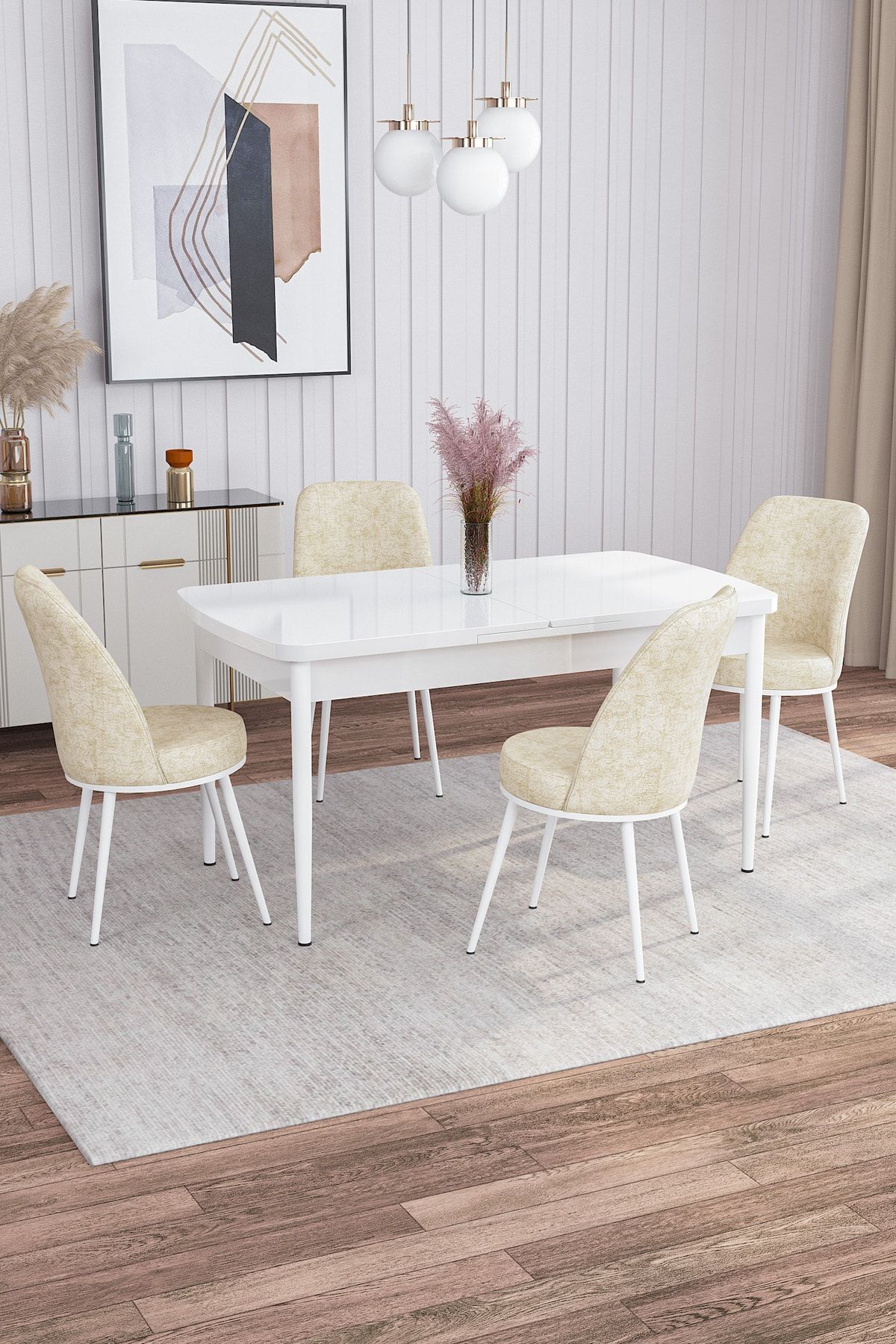 Rovena Marin Beyaz 80x132 Açılabilir Mutfak Masası Takımı 4 Adet Sandalye