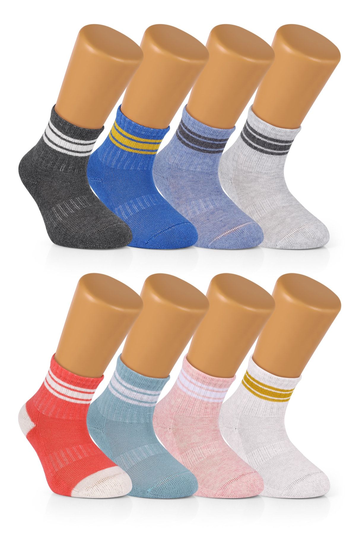 Ozzy Socks 8 Çift Pamuklu Bebek Çocuk Çizgili Soket Çorap