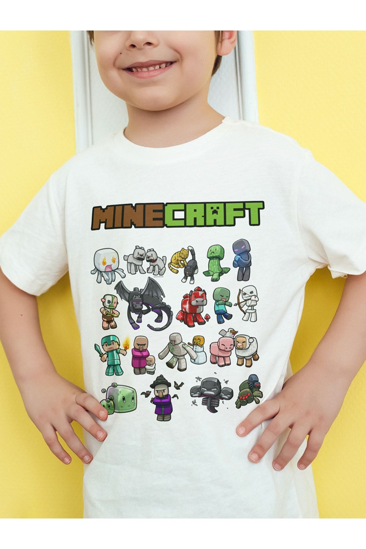 Minecraft Farklı Karakterler Baskılı Çocuk Tişört