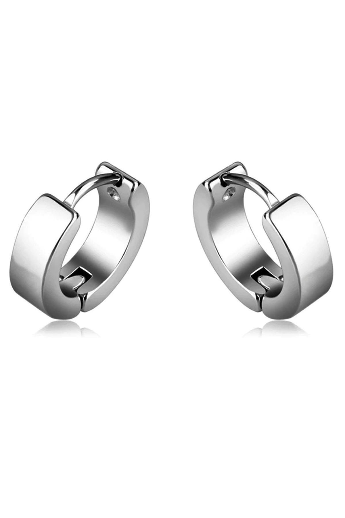 Kravatkolik Gümüş Renk Çember Unisex Çelik Küpe Ear04