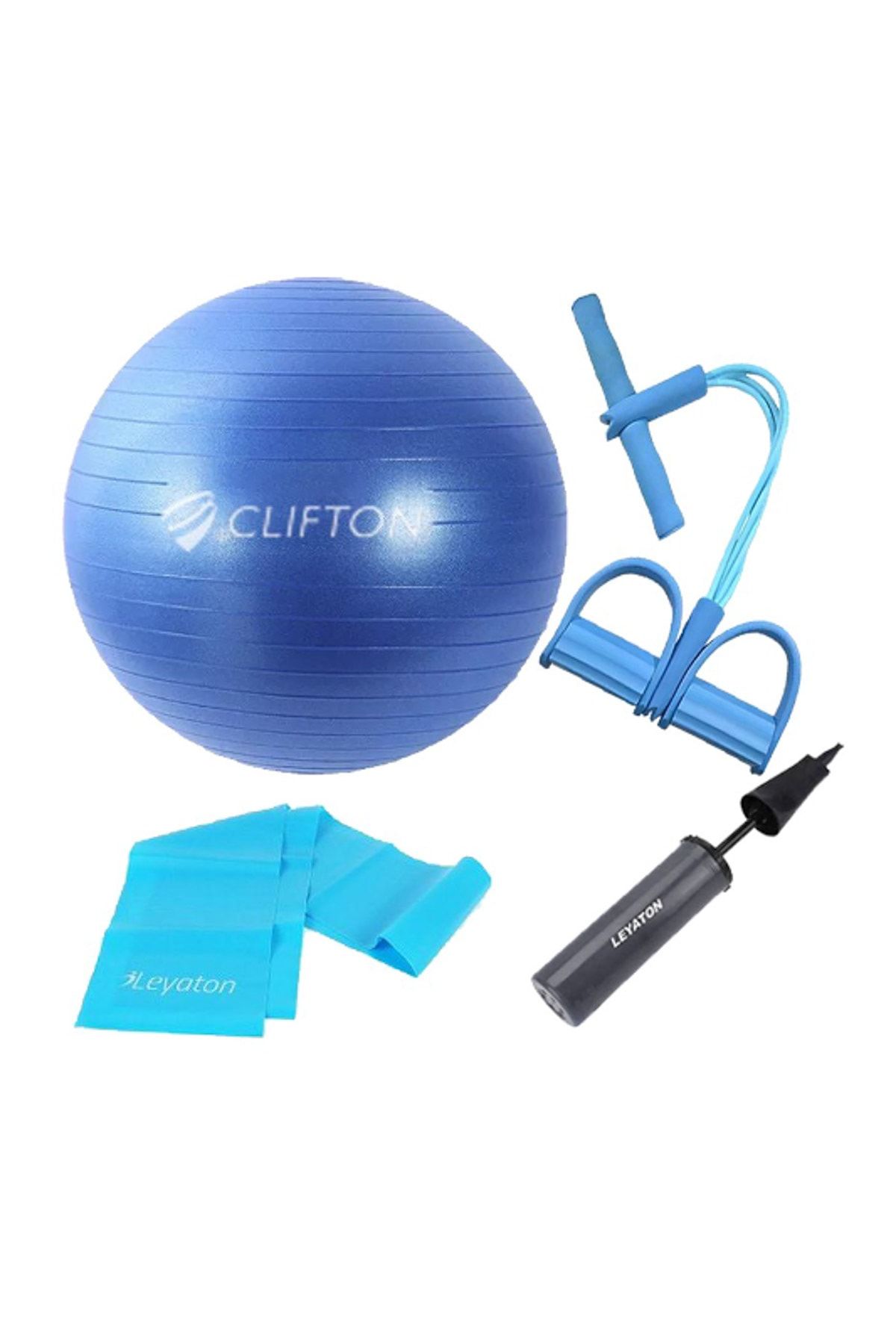 Clifton 65 cm Mavi Dura-Strong Deluxe Pilates Topu+Body Trimmer +Pilates Bandı + Pompa Set