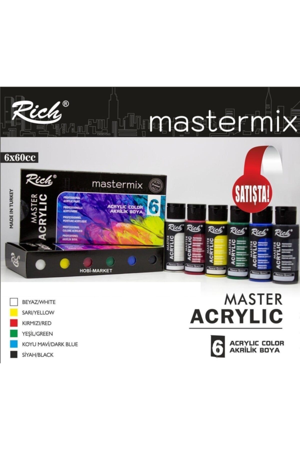 ADDA Rich Mastermix Özel Akrilik Boya Seti 6 Renk X 60cc. 6'lı Akrilik
