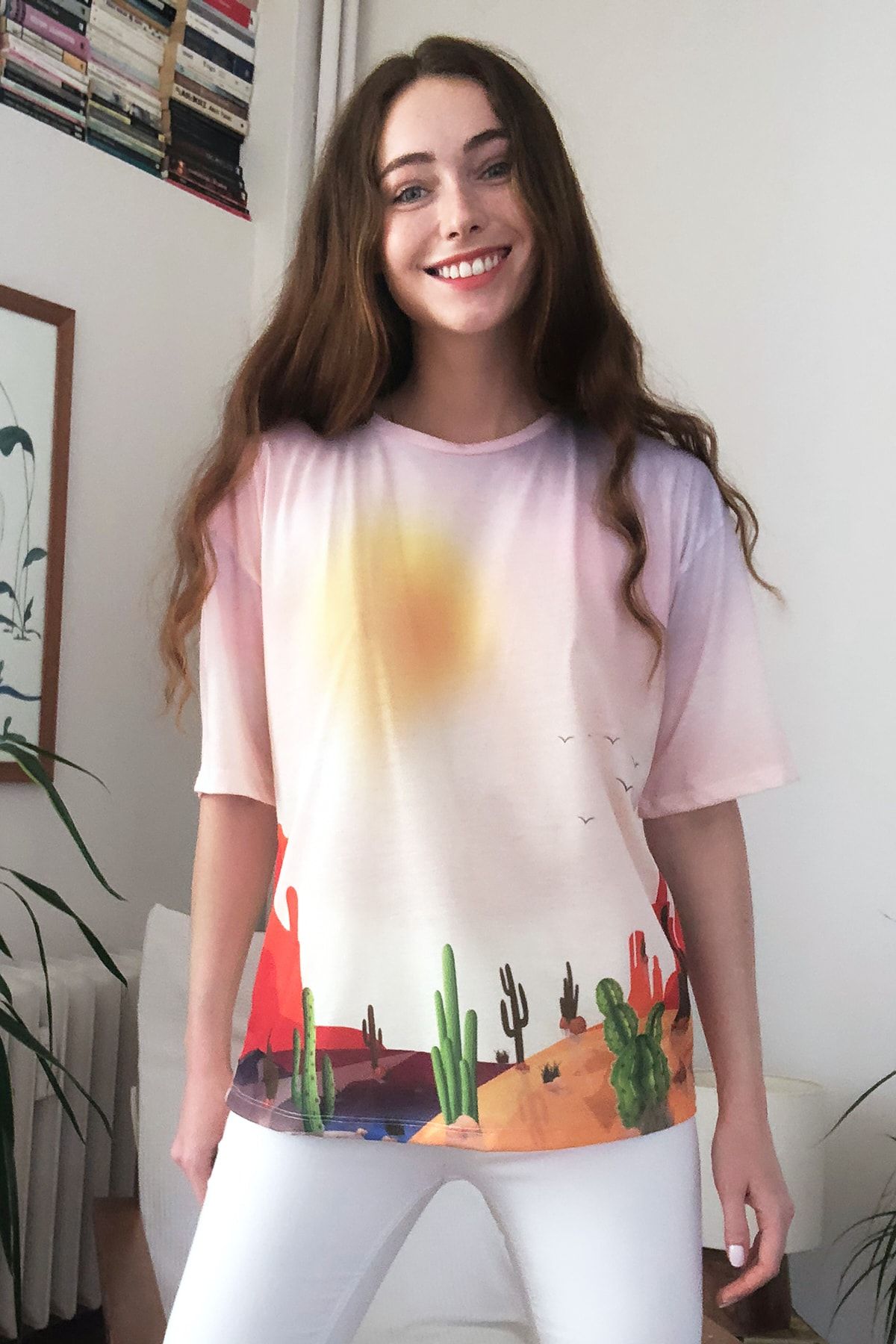 TRENDYOLMİLLA Çok Renkli Baskılı Loose Kalıp Örme T-Shirt TWOSS20TS1401
