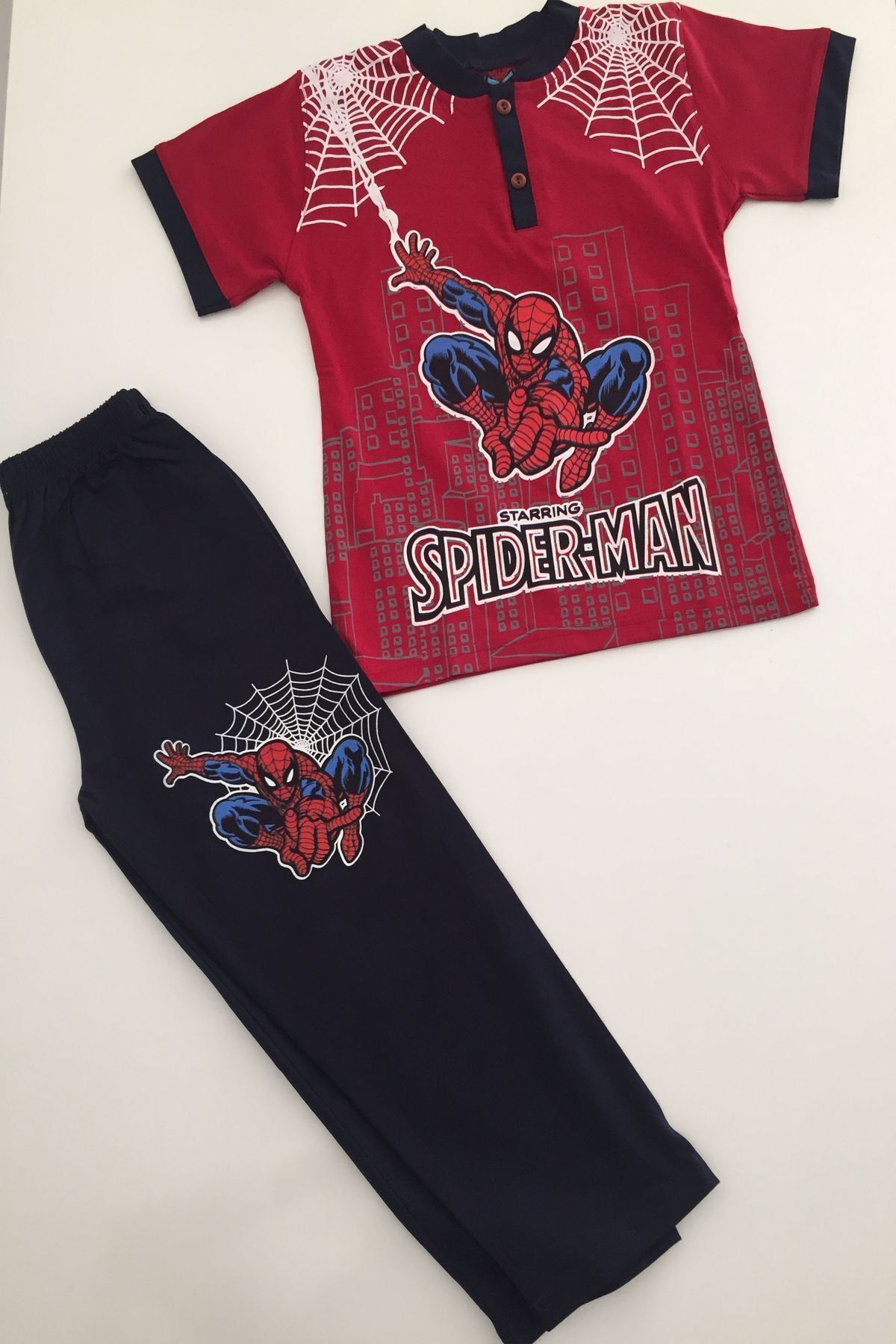Tarık Erkek Çocuk Yazlık Pijama Takım Örümcek Adam Spiderman %100 Pamuk