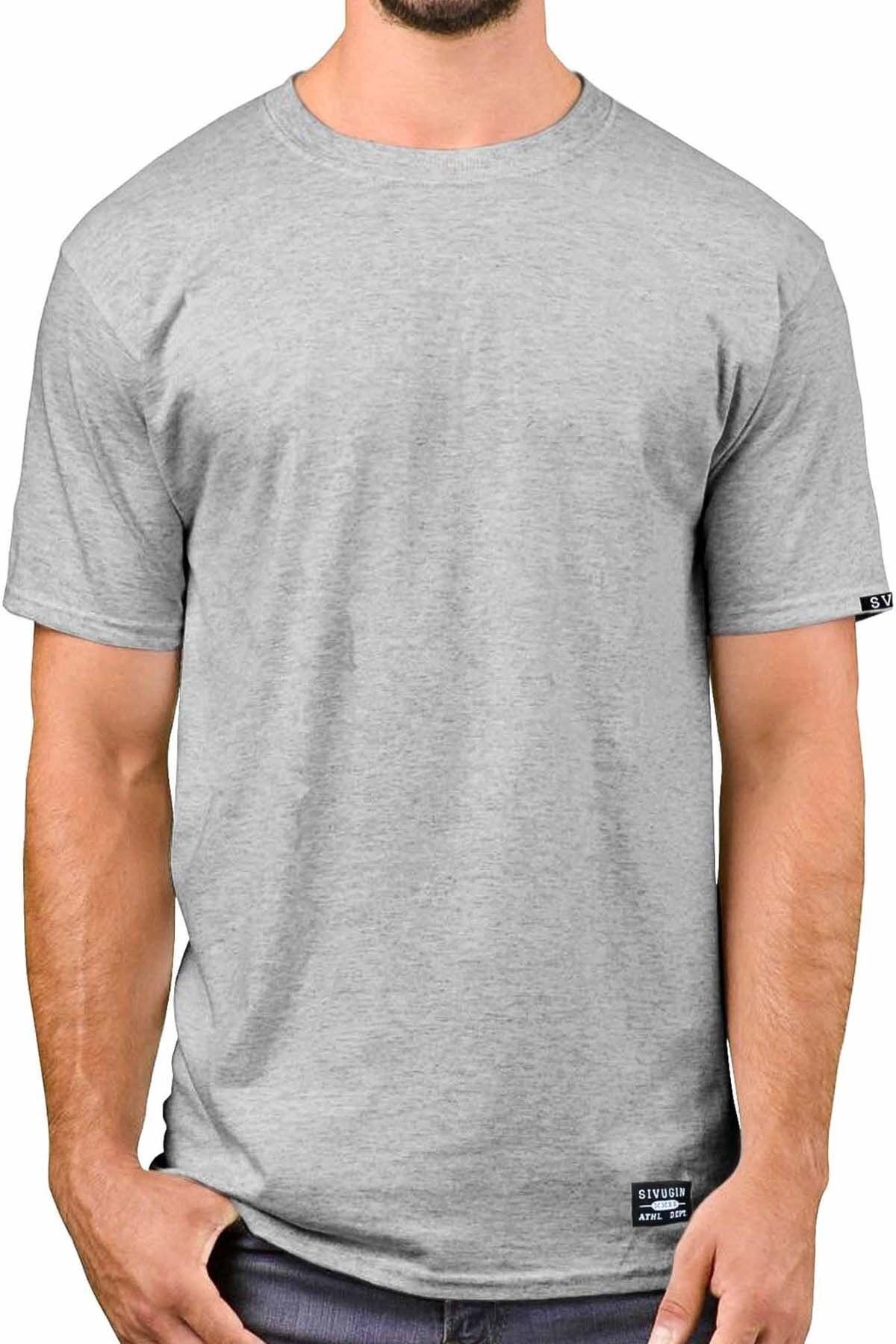 Sivugin Açık Gri Pamuklu Yuvarlak Yaka Kısa Kol Erkek Spor T-shirt