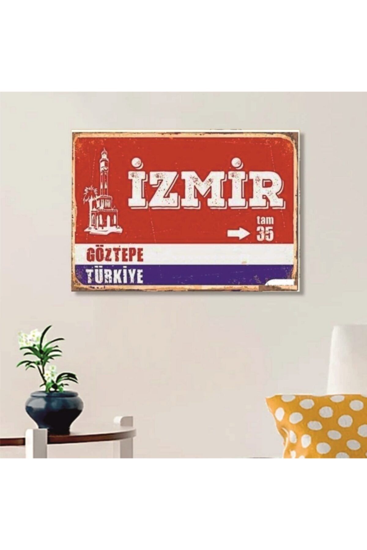 FERMAN HEDİYELİK Izmir Tabelası Ahşap Retro Poster 17,5x27,5 Cm
