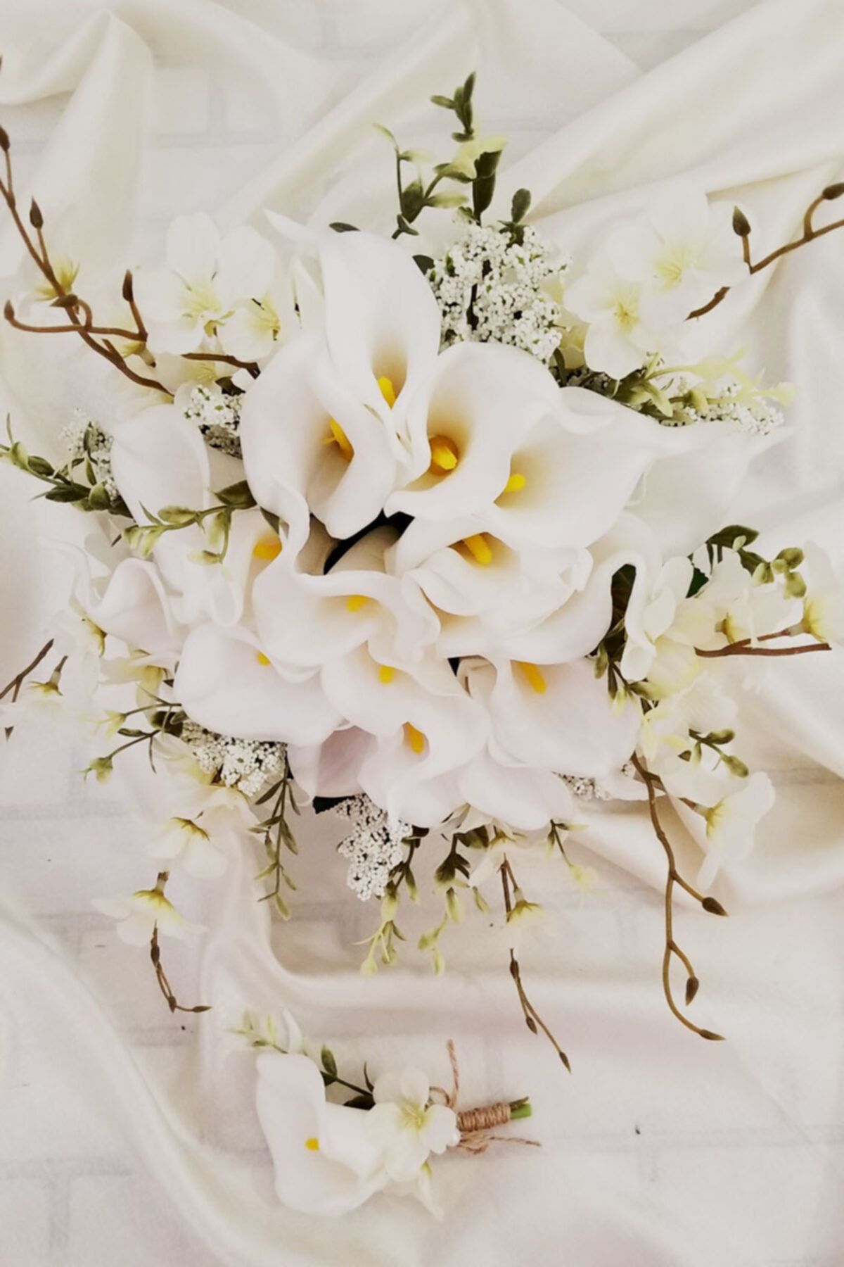 Yapay Çiçek Deposu Gelin Buketi Lüx Serisi Beyaz Gala Serüveni 2li Set