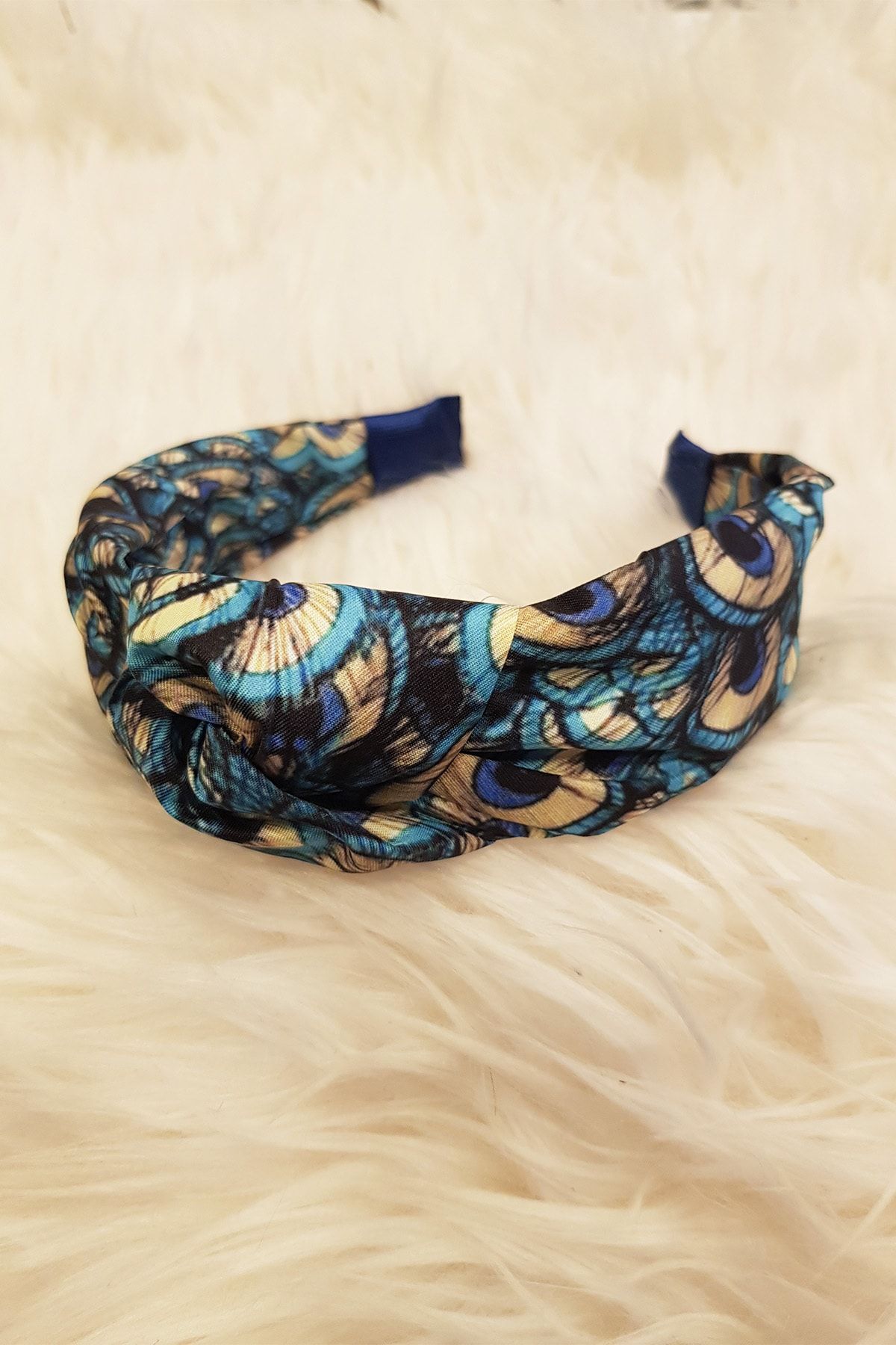 BAHELS Kadın Mavi Renk Yaz Koleksiyon Düğümlü Lüx Model Taç Saç Bandı