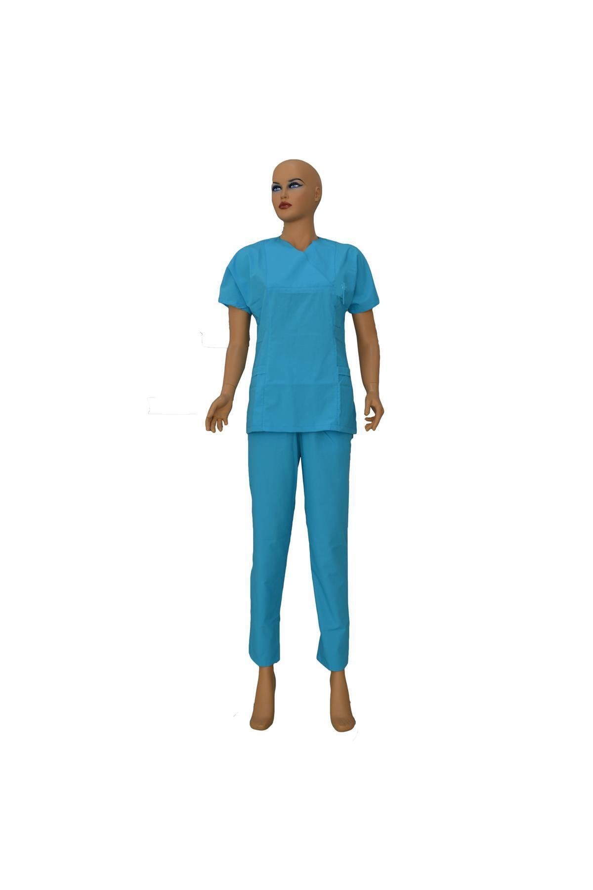 Emel Tekstil Dr. Hemşire Kadın Forma Açık Mavi Yarasa Takım