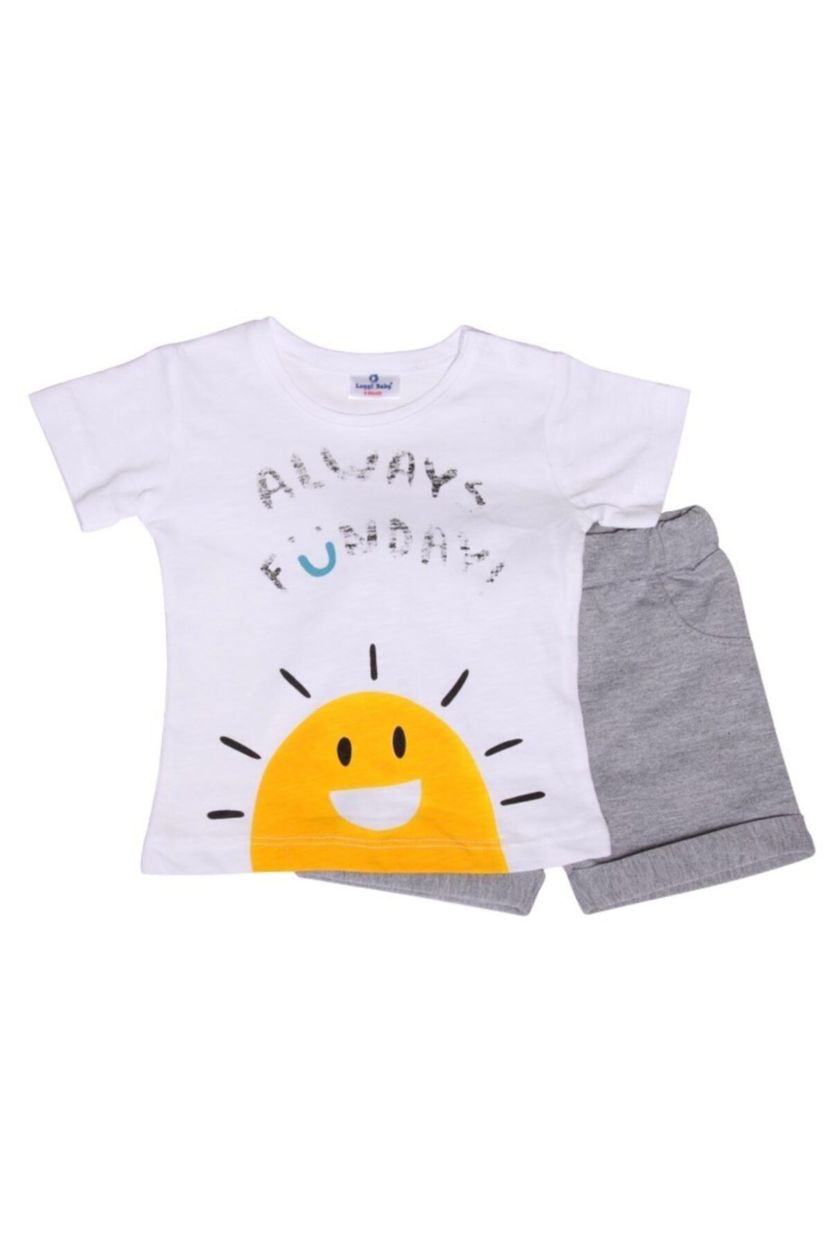 Luggi Baby Erkek Güneş Beyaz Kısa Kollu T-shirt & Gri Şort Takım Lgb-5120-3