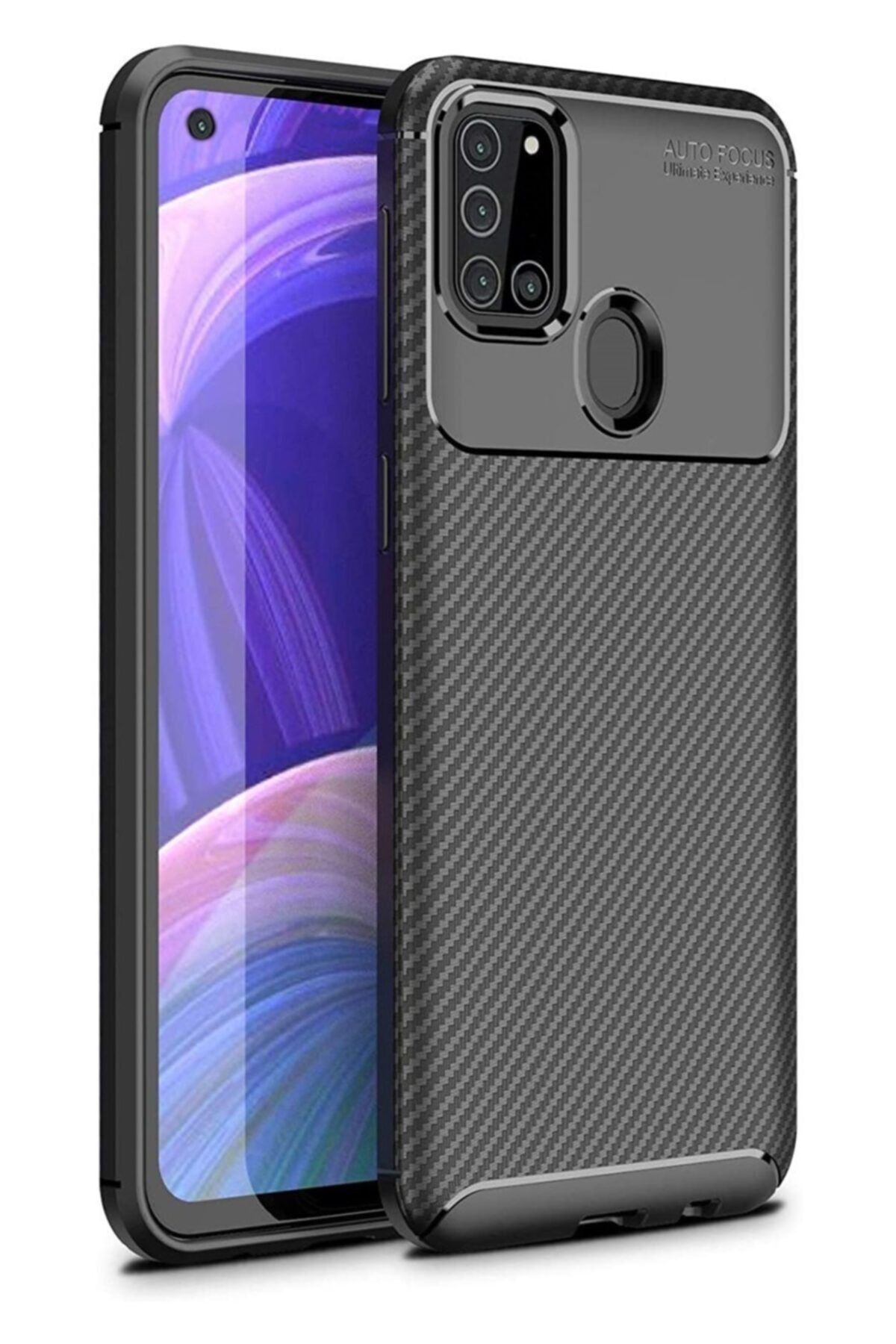 KNY Samsung Galaxy A21s Kılıf Karbon Desenli Lux Negro Silikon+cam Ekran Koruyucu