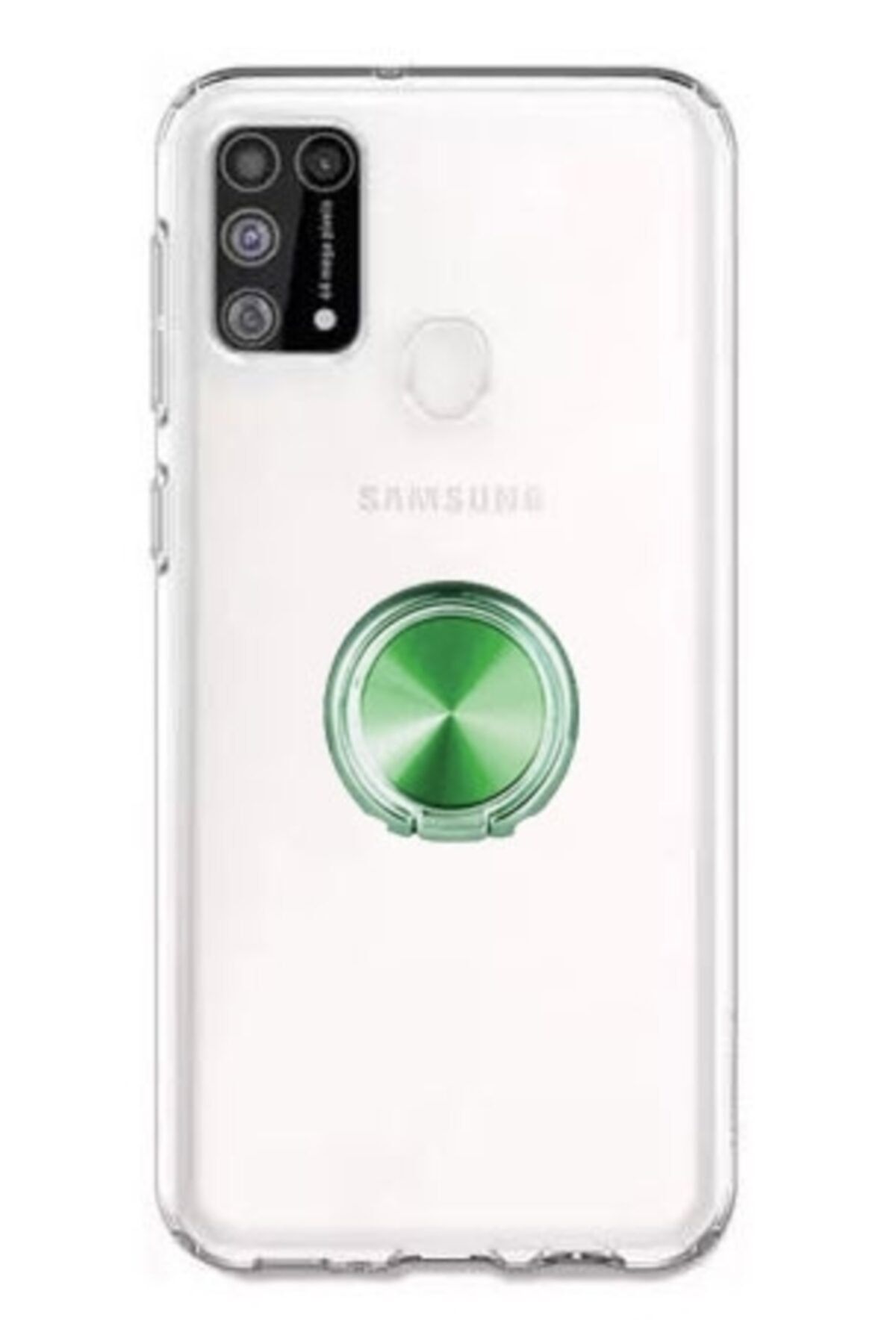 Eiroo Ring Crystal Samsung Galaxy M31 Yeşil Yüzüklü Silikon Kılıf